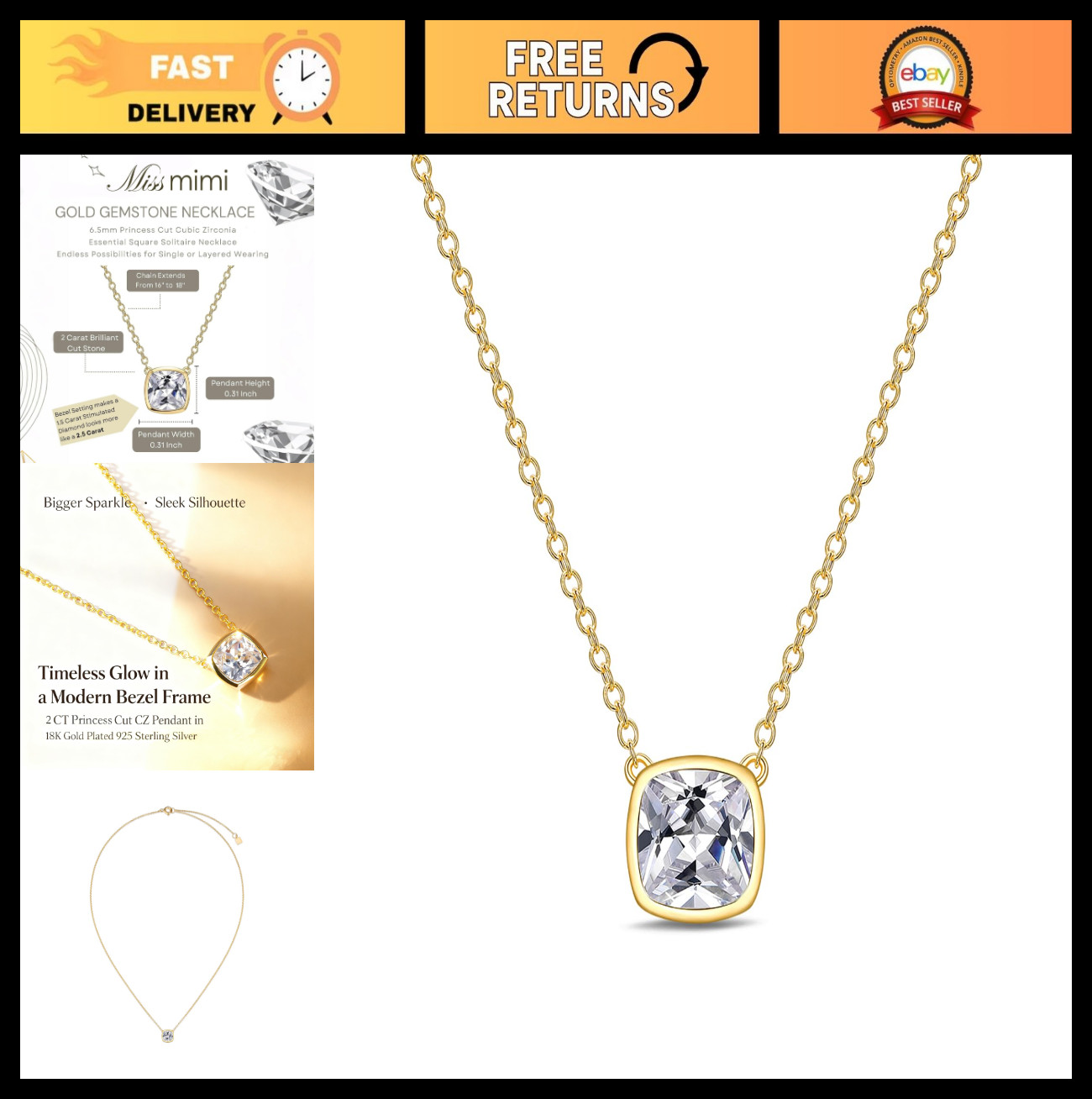 Solitaire Cubic Zirconia Necklace for Women, 1-3 CT Round/Heart/Princess Cut, 92