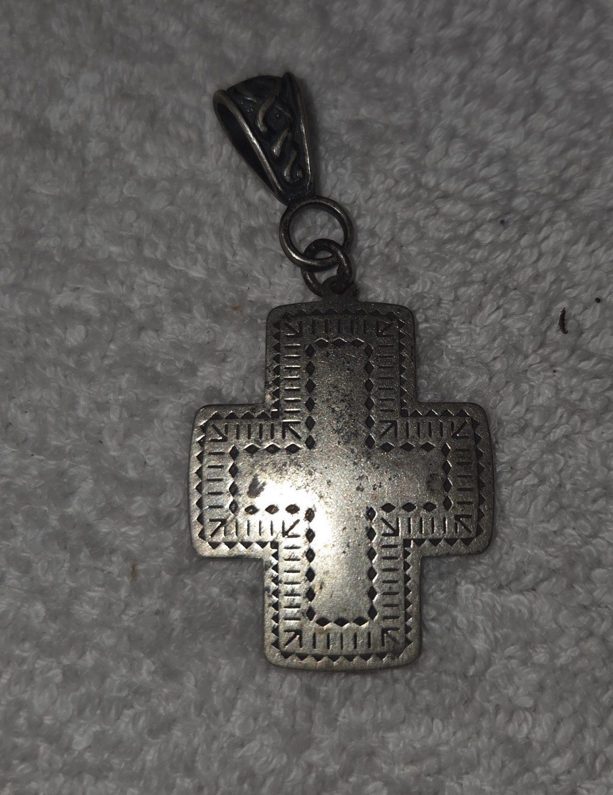 Vintage Sterling Silver Southwestern Stamped Cross Pendant 3.4g Religious Charm