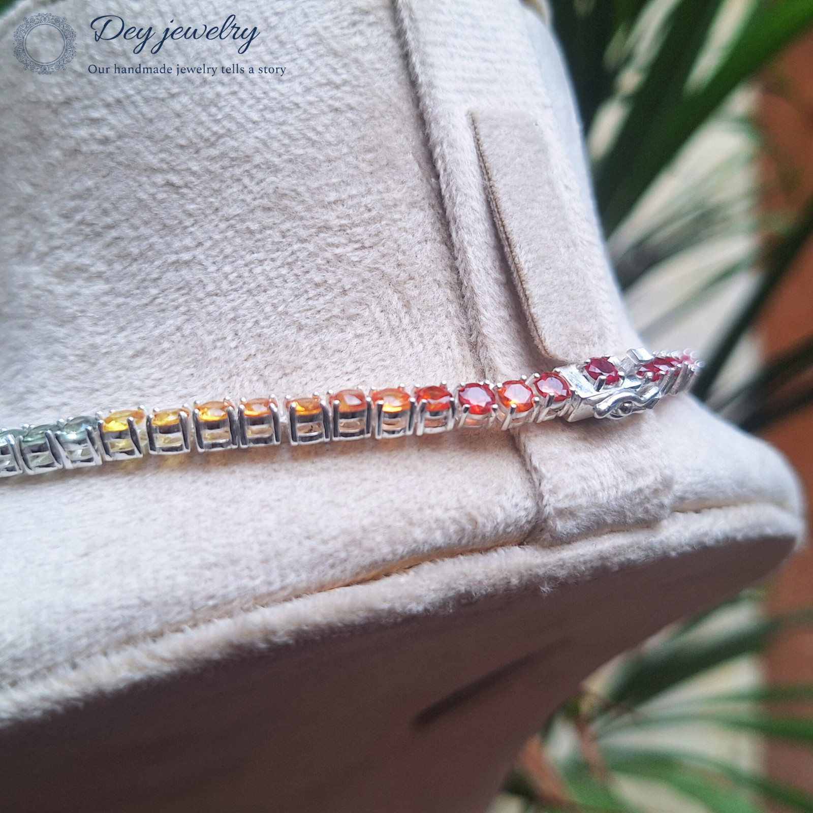 Lab Created 3 mm Multi Sapphire Prong Tennis 925 Silver Handmade Gift Necklace