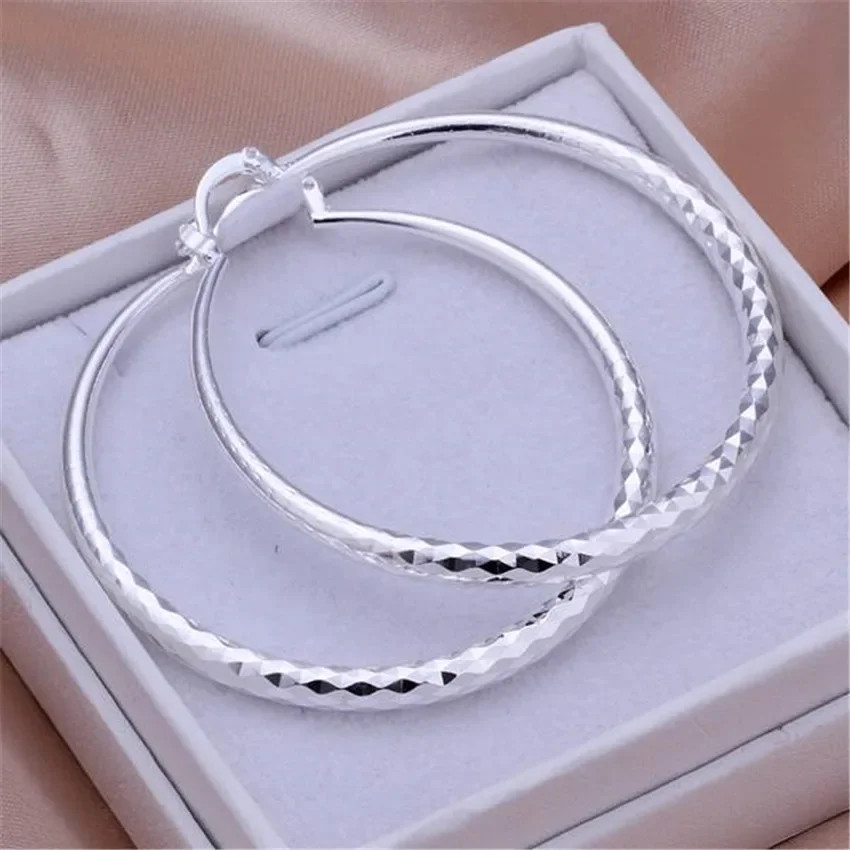 925 Sterling Silver 5cm Hoop Earrings Women Charm Wedding Fashion Jewelry