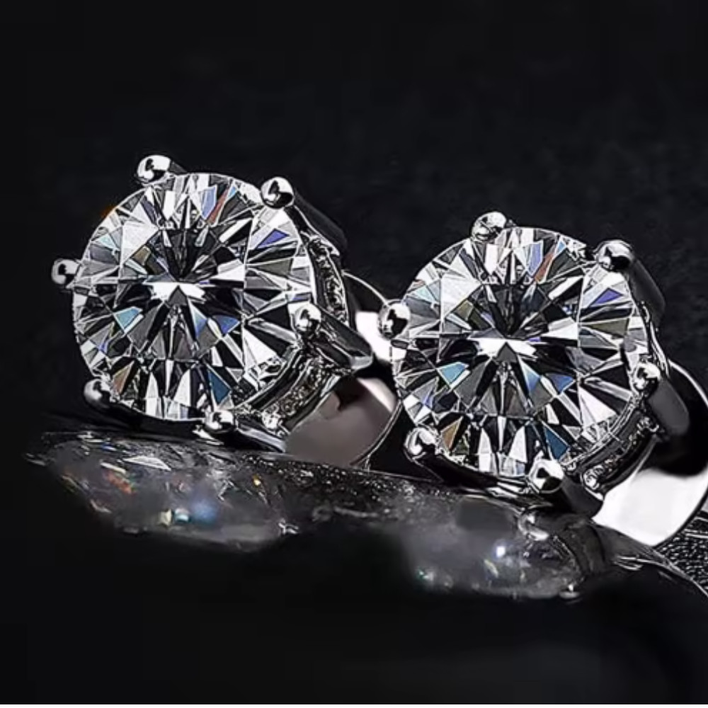 Real Moissanite Pushback Stud Earrings 925 Sterling Silver Hip Hop 0.50-1 Carat