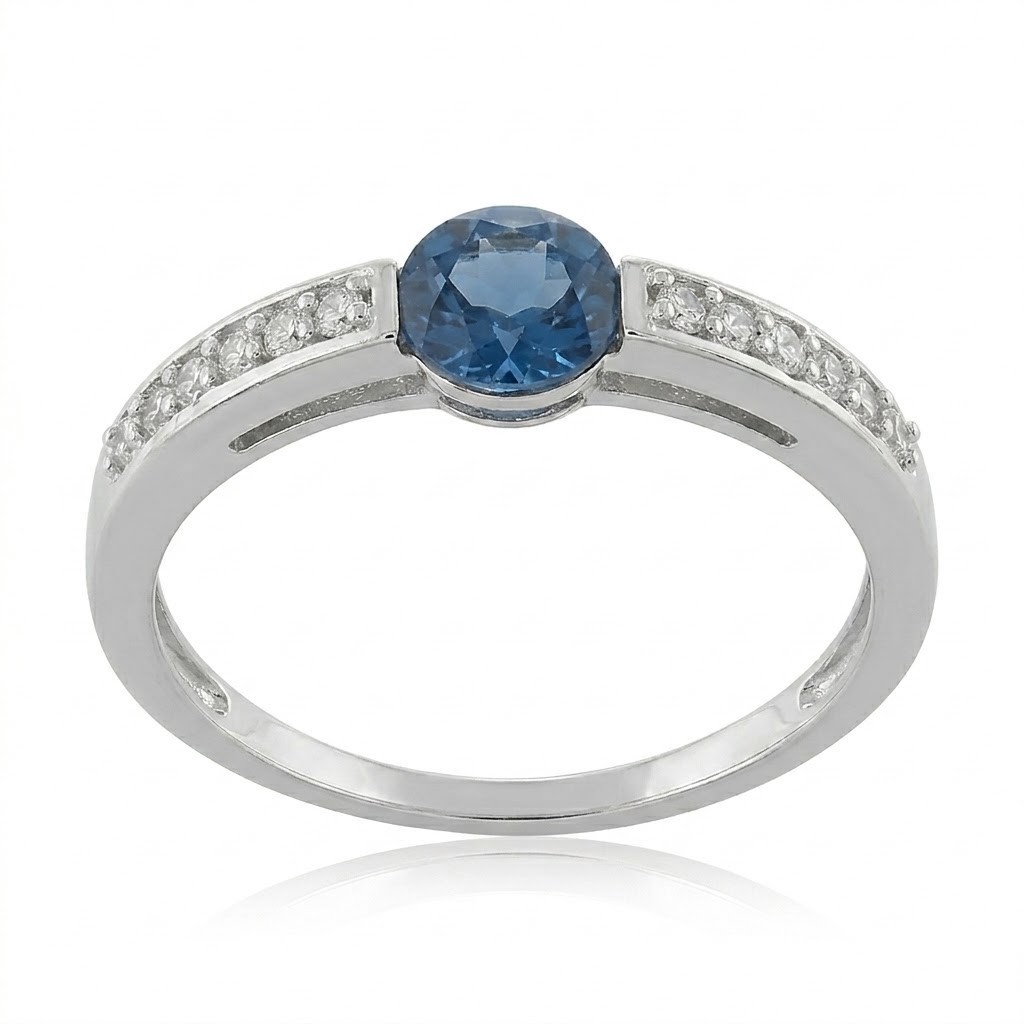 Color-Changing Fluorite Ring – 1.249ctw Blue Fluorite Solitaire with 12 Zircon