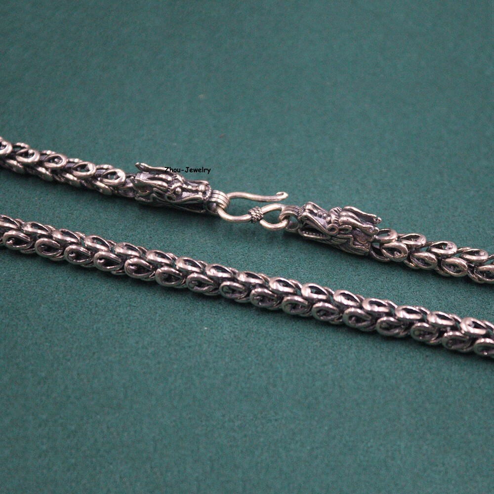 Solid S925 Sterling Silver Chain 6mm Dragon Feather Link Necklace 56-57g 24inch