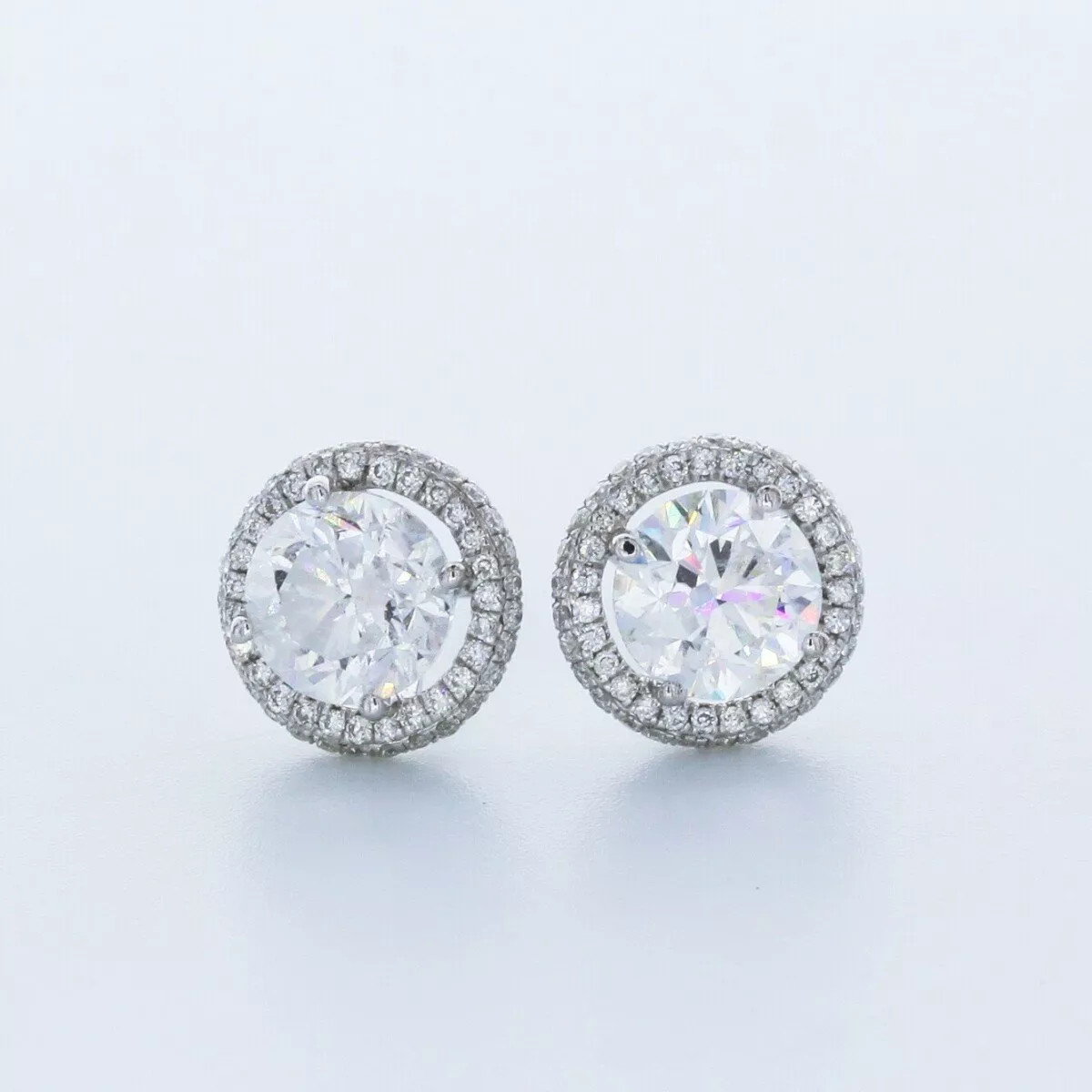 Solid 14K White Gold Stud Earrings Halo 2.52 Carat Round Natural Diamond H SI1