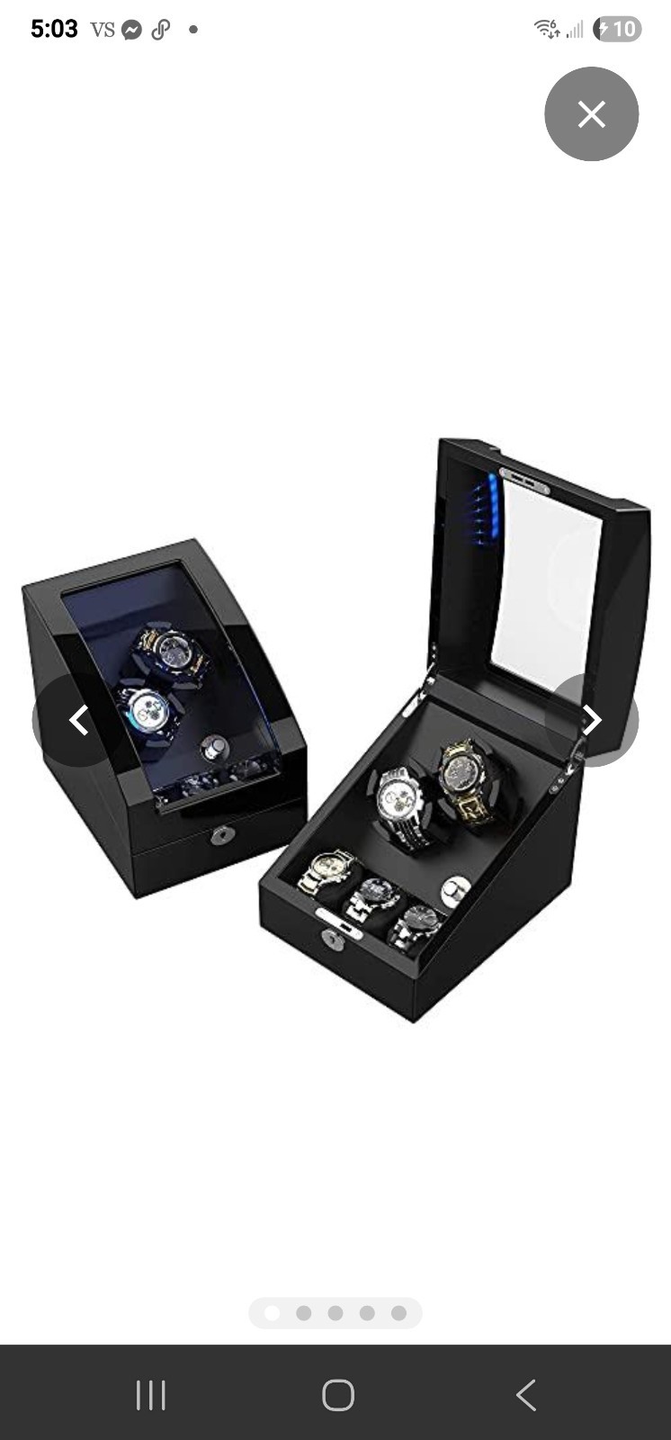 NEW! Double Watch Winder+ 3 Soft Leather Pillows LED Light, Quiet Motor