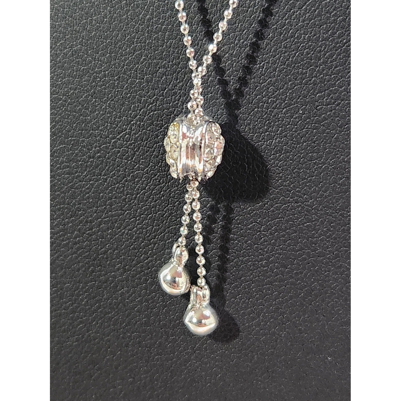 NIB Sterling Silver Heart Bolo Adjustable Slider Pavé Lariat Necklace 16″