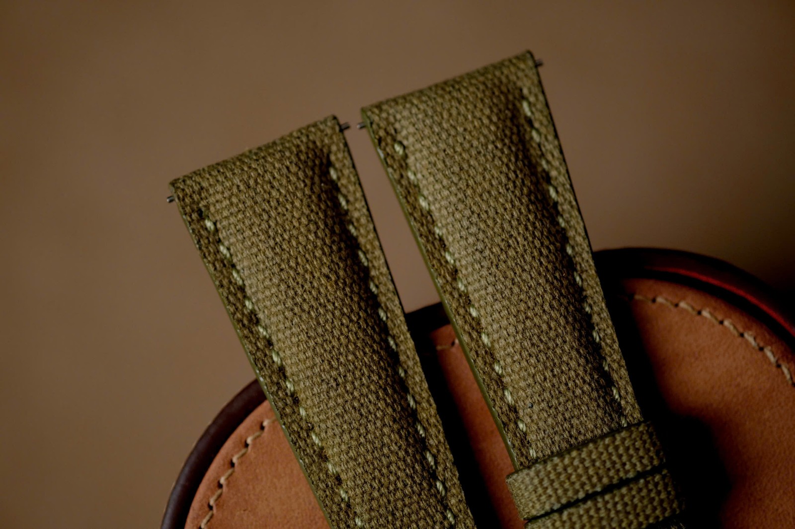 Handmade green Canvas Leather Watch Strap size 22/18 – Custom Size & Length
