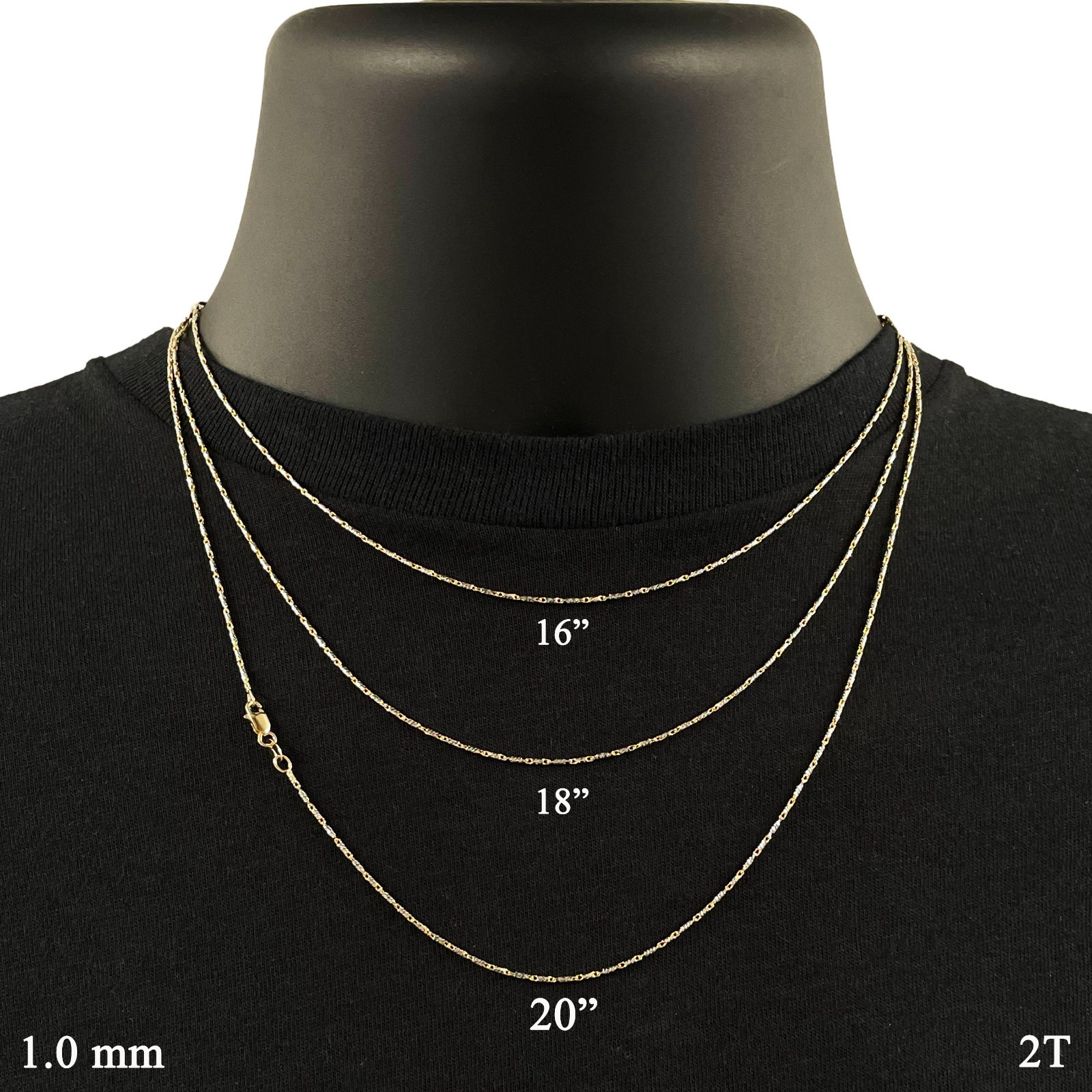 Italian 14k Two-Tone Solid Diamond Cut Raso Chain Necklace 16″ 3.2 grams 1mm