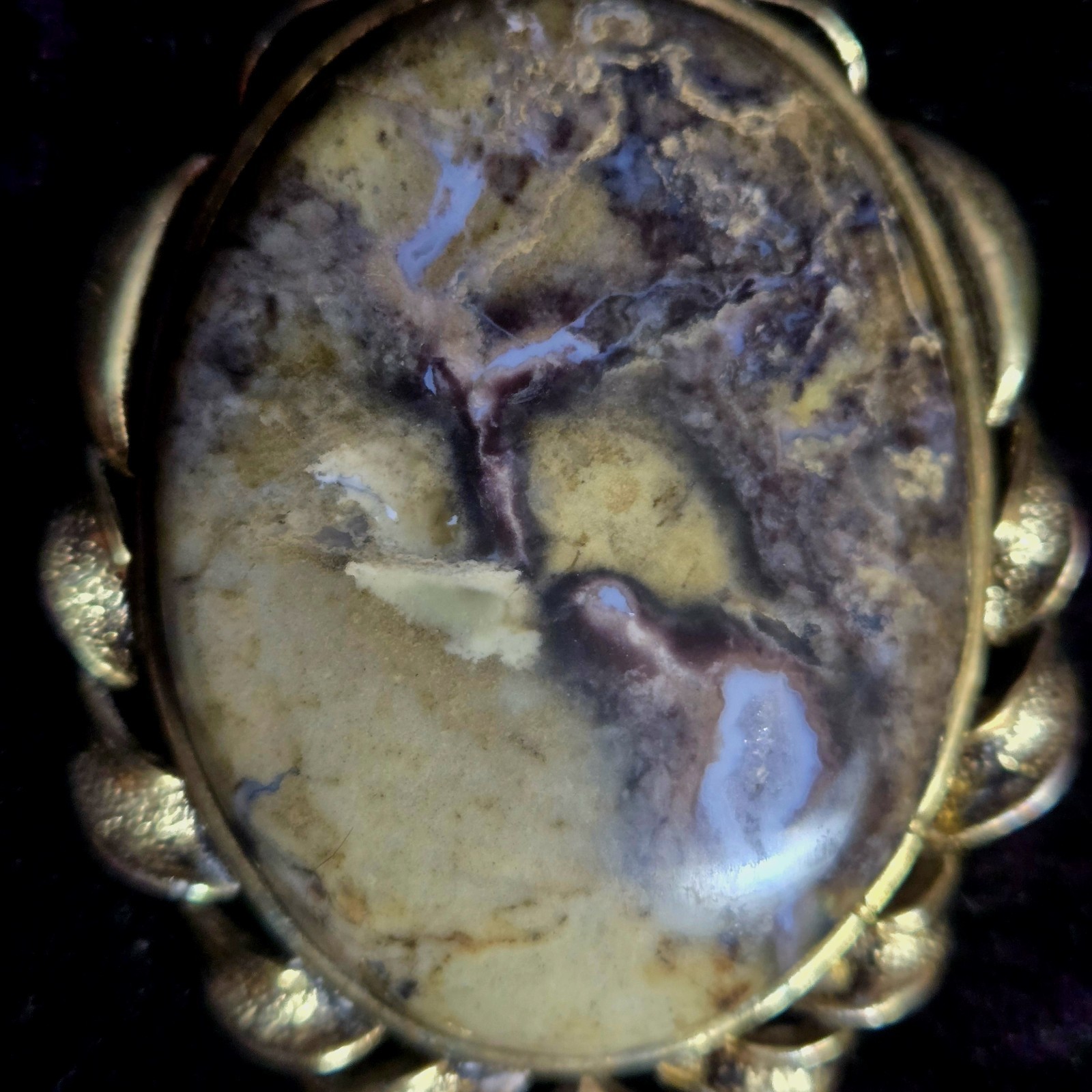 Idaho Moss Agate With Purple Druzzie, Set In Bronze/ Copper Setting. Lemhi Cty.