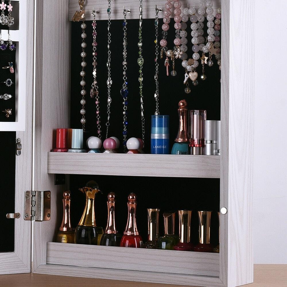 Hanging Wall Mount Photo Display Jewelry Armoire Cabinet Organizer Box W/ Mirror