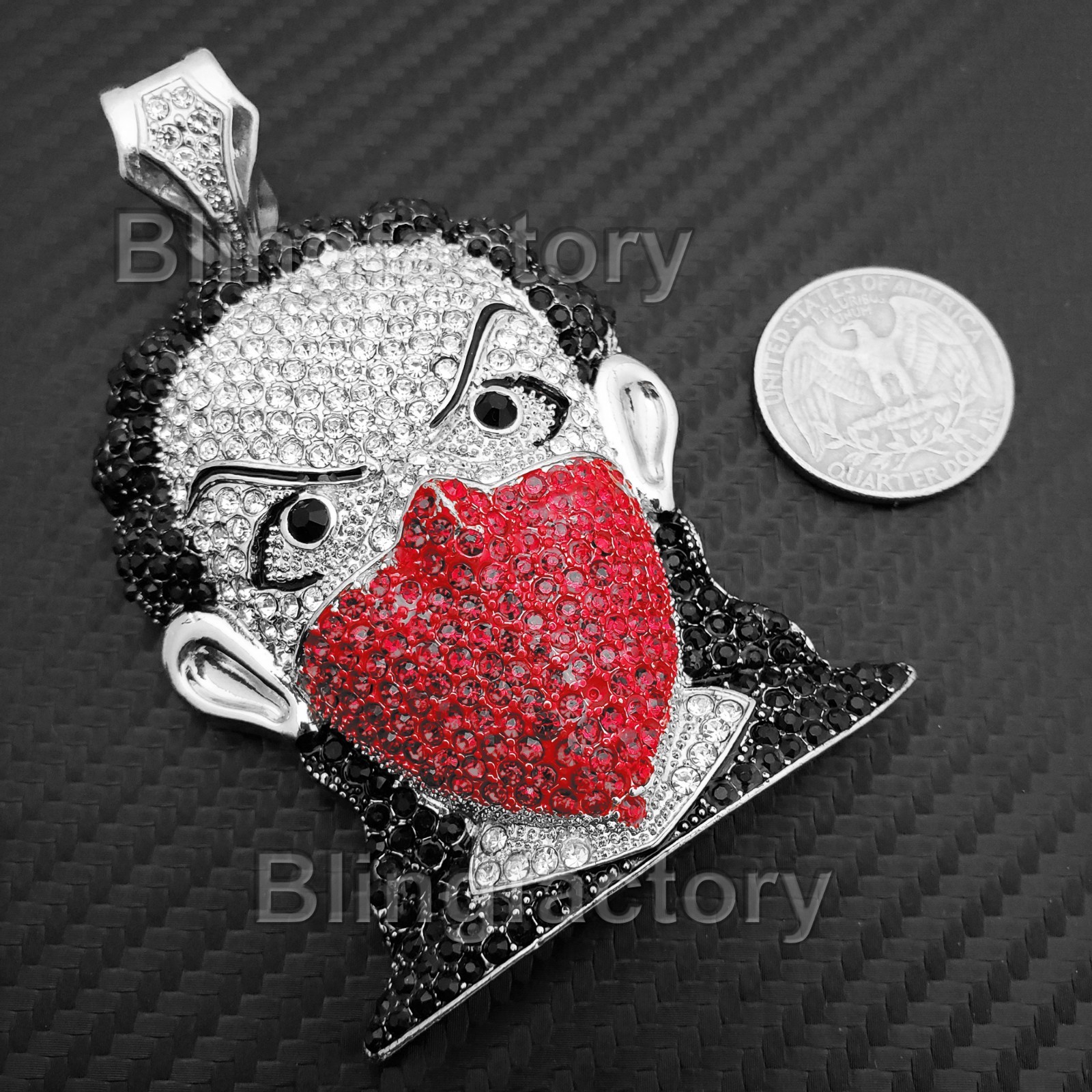 HIP HOP ICED LAB DIAMOND WHITE GOLD PLATED RED MASKED GOON BLING PENDANT
