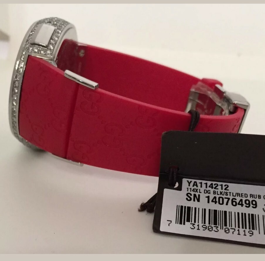 New Men’s Gucci YA114212 Red 3.30ct.aprx.real Diamond Multiple Time Zone watch