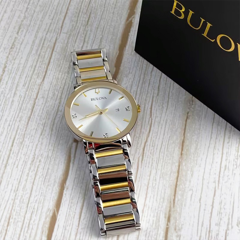 Bulova Modern Futuro 98D151 White Dial/Gold Men’s Quartz Daiamond Watch 42mm New