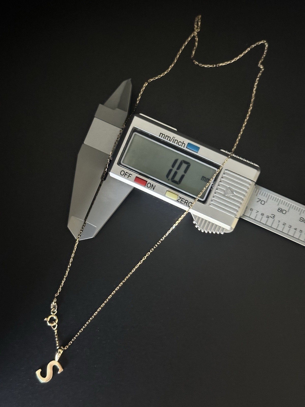 1mm,14K Solid Yellow Gold [S] Initial Necklace 18” Forze Chain 2.00g Stamped 585