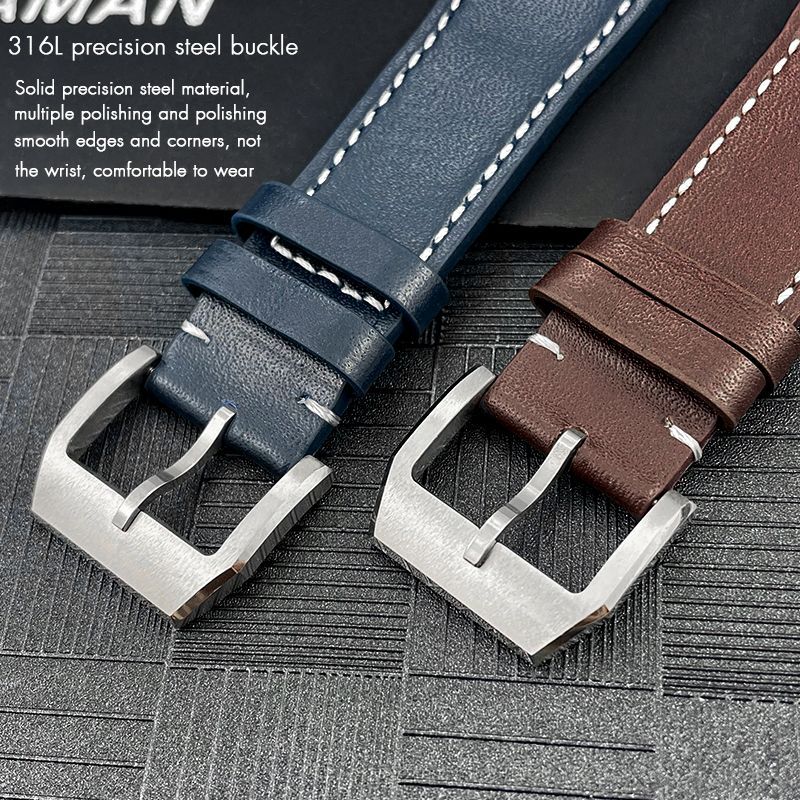 Fits IWC Pilot’s PORTOFINO Mark 18 Quick Release Leather Strap 20mm Blue / Brown