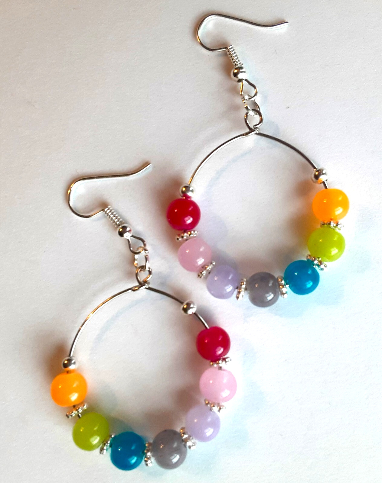 big COLORFUL JADEITE hoops SP fish hook handcrafted X2