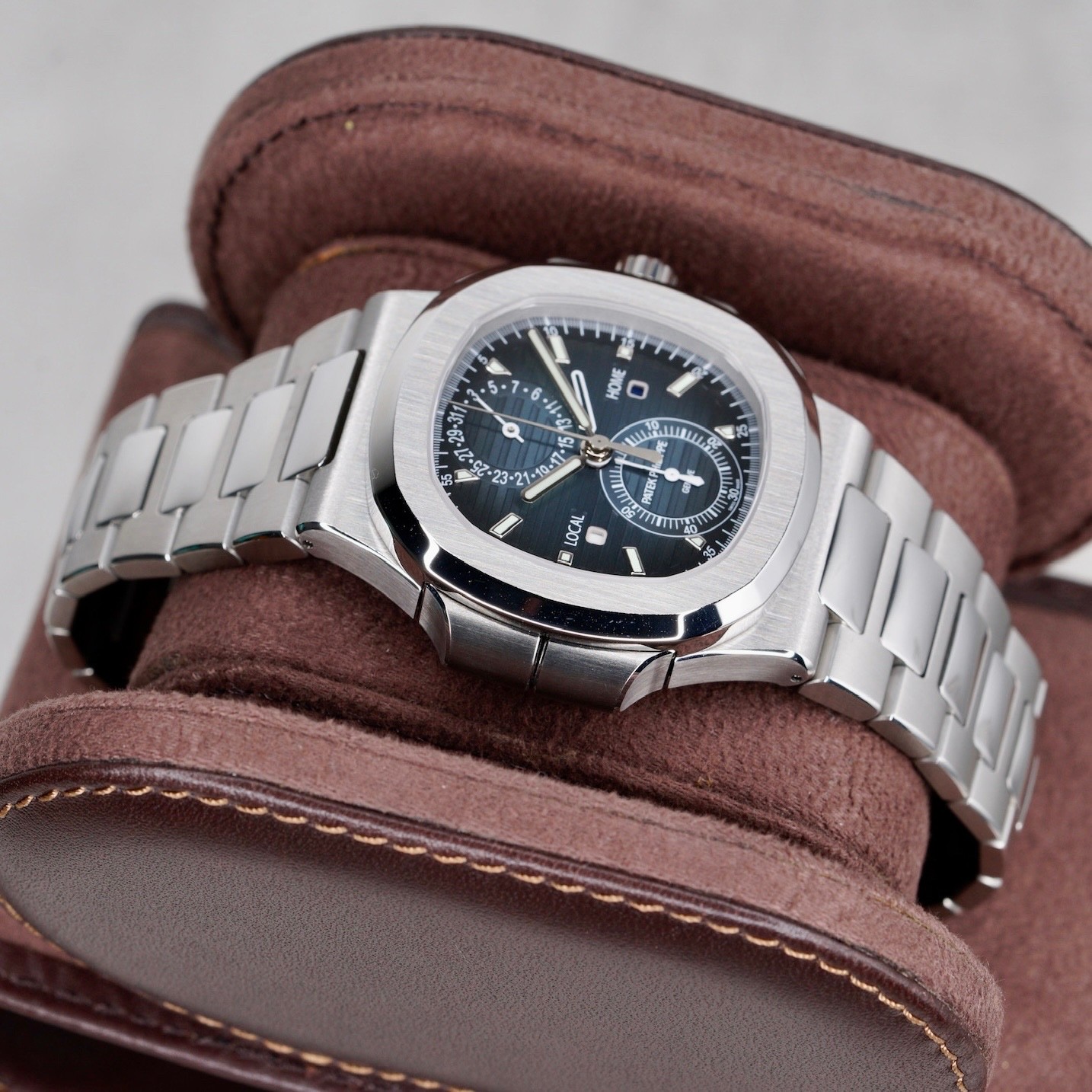 NEW Patek Philippe Nautilus 5990/1A-011 Blue Smoked Dial Travel Time Chronograph