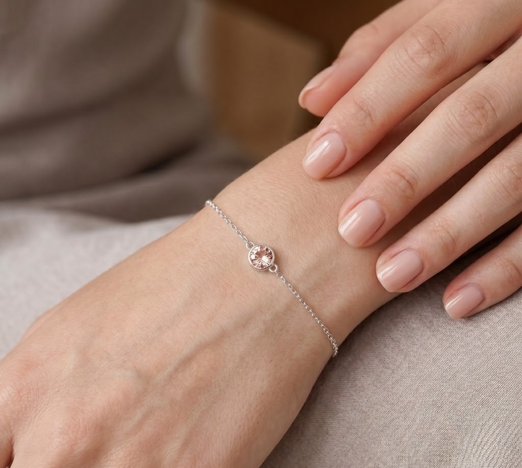 Peach Morganite Gemstone Handmade 925 Sterling Silver Jewelry Chain Bracelet