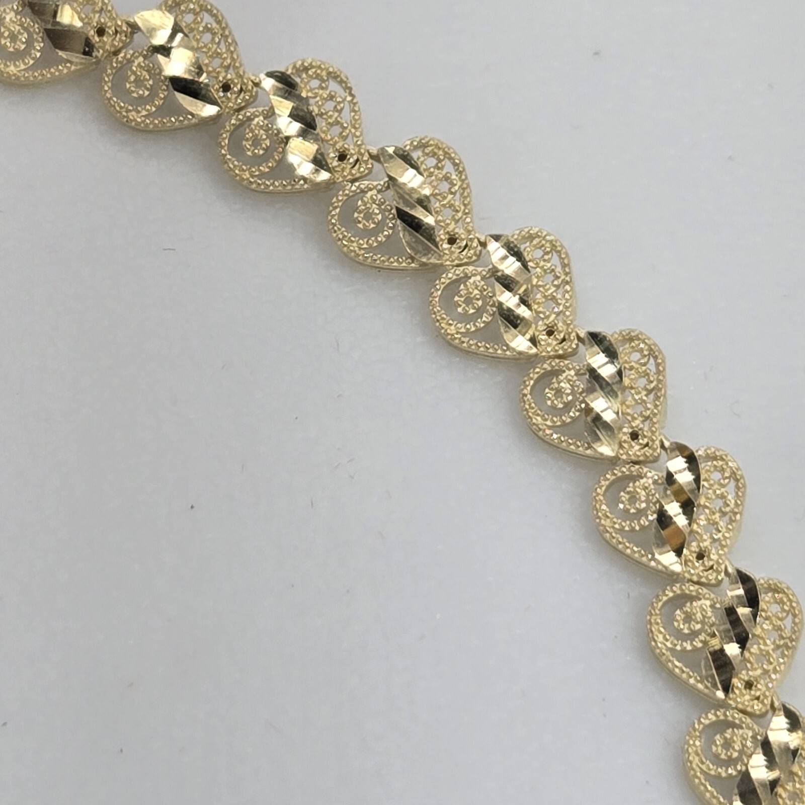 Solid 10k yellow gold hearts Bracelet 8 Inches Long Diamond Cut Large Size