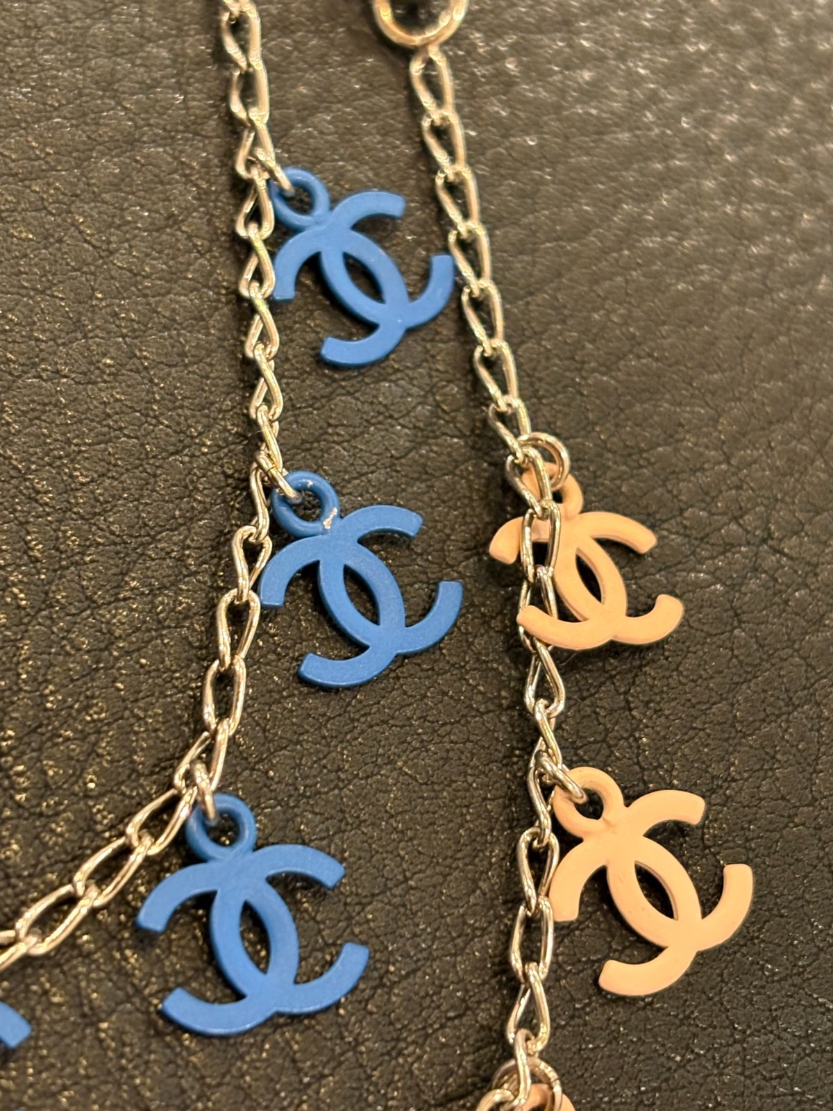 CHANEL Necklace Pendant choker Coco Mark CC Logo Auth Silver kenjp Blue Pink