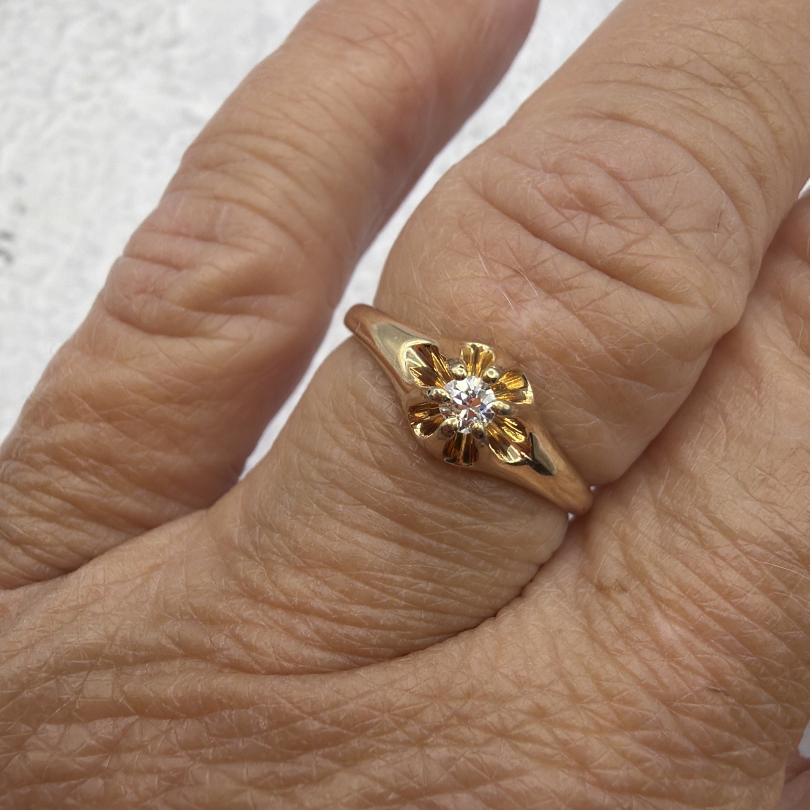 14k Antique Diamond Belcher Ring Size 7.25