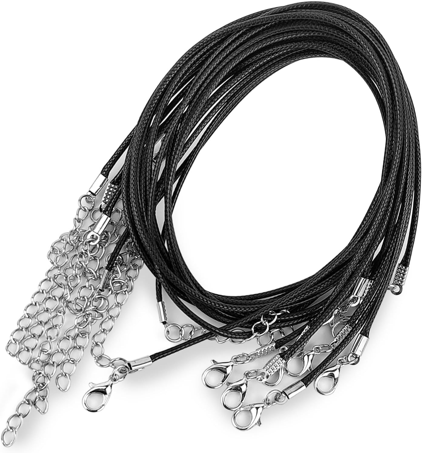20 Pack Black Necklace Cord, Leather Cord Necklace with Clasp, Waxed Rope Neckla