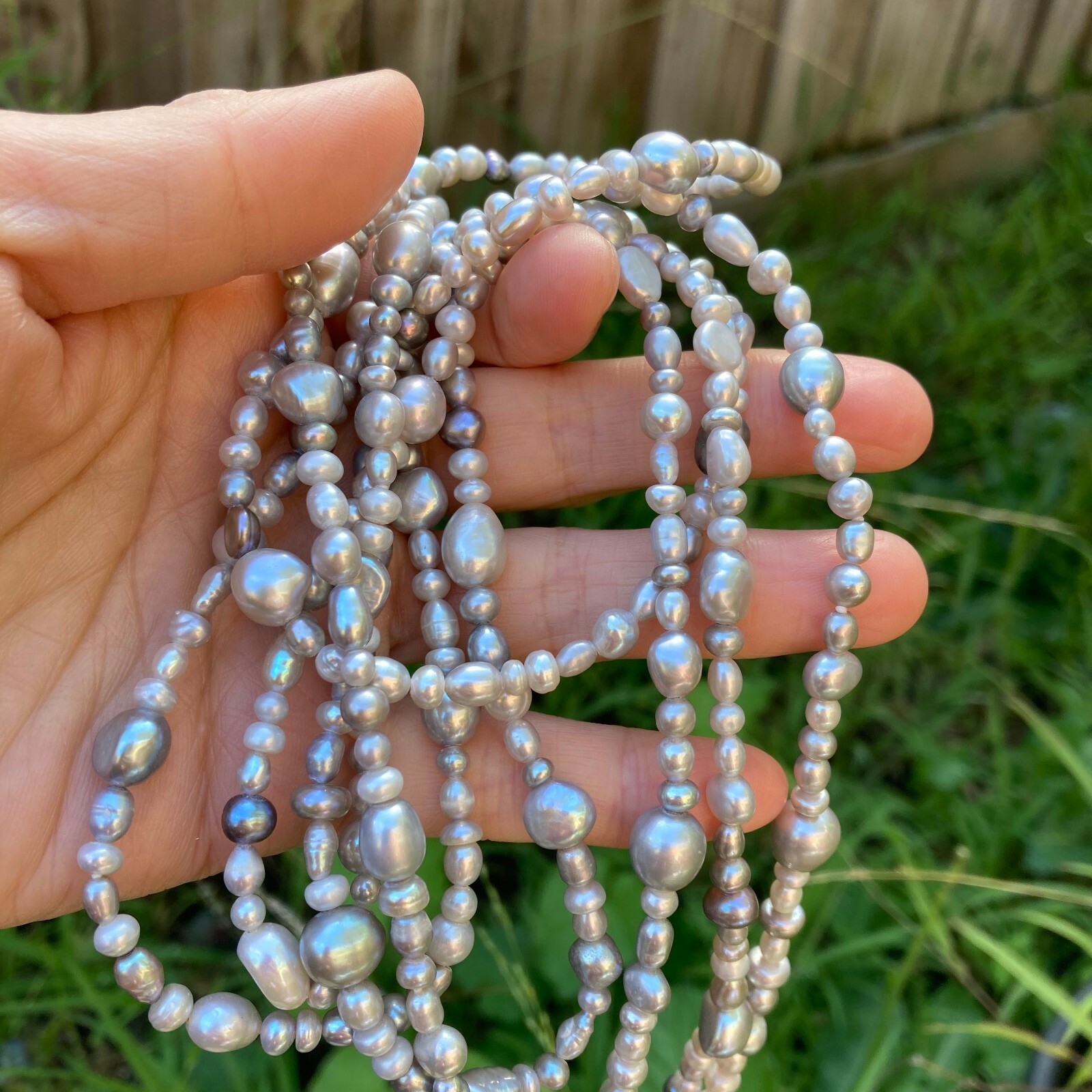 180cm size3-8mm baroque silver grey freshwater pearl Morandi color necklace #309