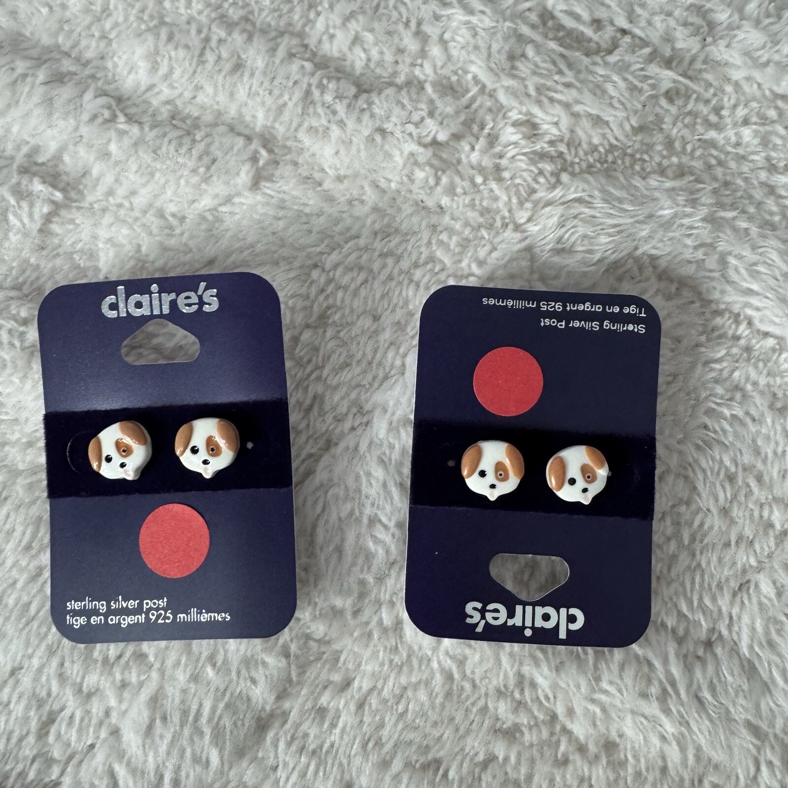 1 Pair Of Claire’s Sterling Silver Post Cute Dog Pierced Earrings New $20