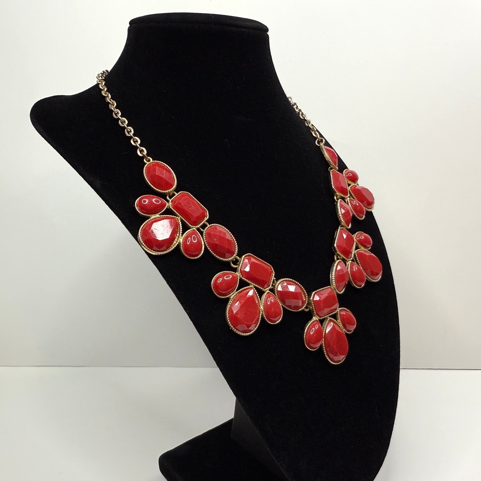 Gold Chain Faceted Gemstone Bib Necklace Acrylic Cabochon Fashion Jewelry 20.5in