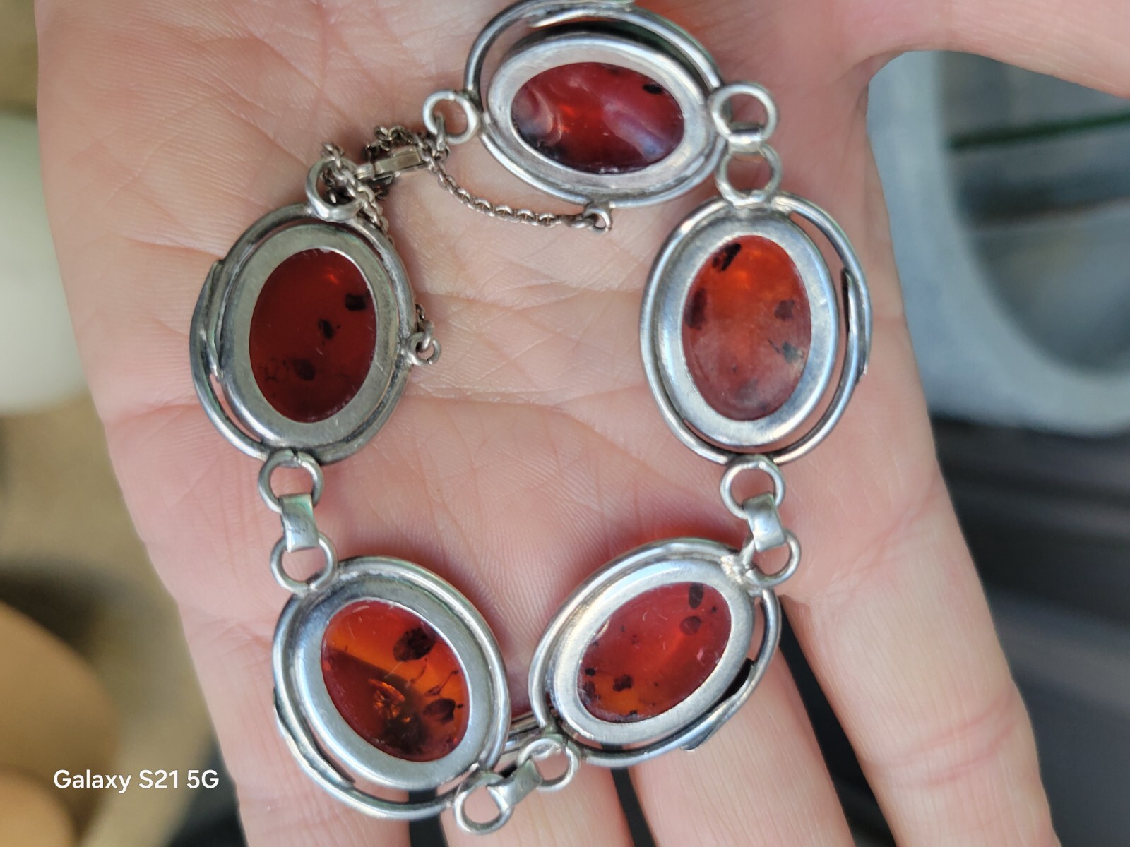 Amber Bracelet 5 Cabochons Sterling Silver Susan Cummings McClures Nsv. TN 90’s