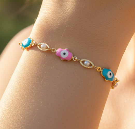 Colorful Evil Eye Charm Bracelet Gold-Plated Brass Boho Bracelet For Women