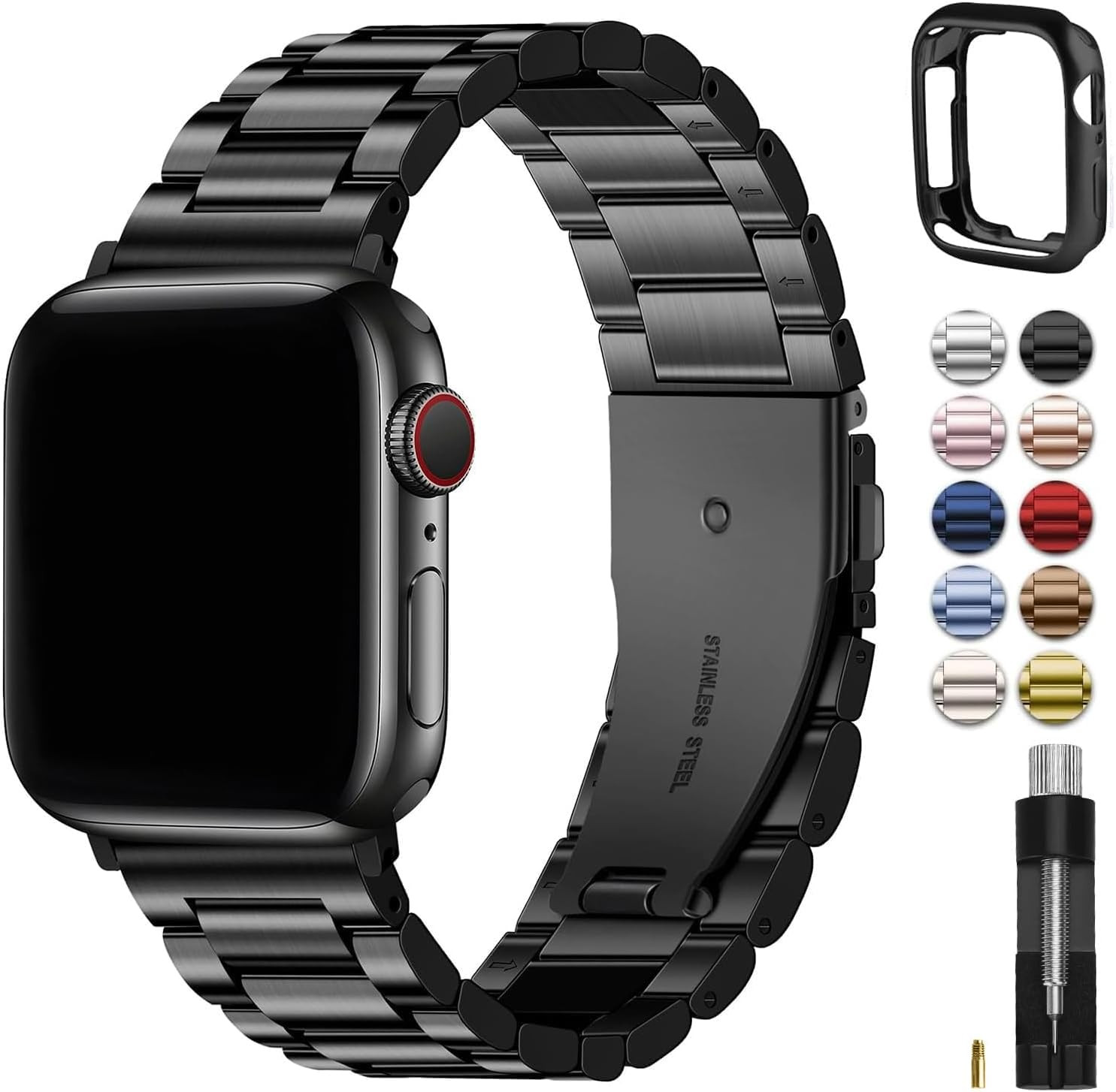 Metal Band with Case for Apple Watch 45/44/42/46/49/41/40/38Mm | Fits Iwatch Ser