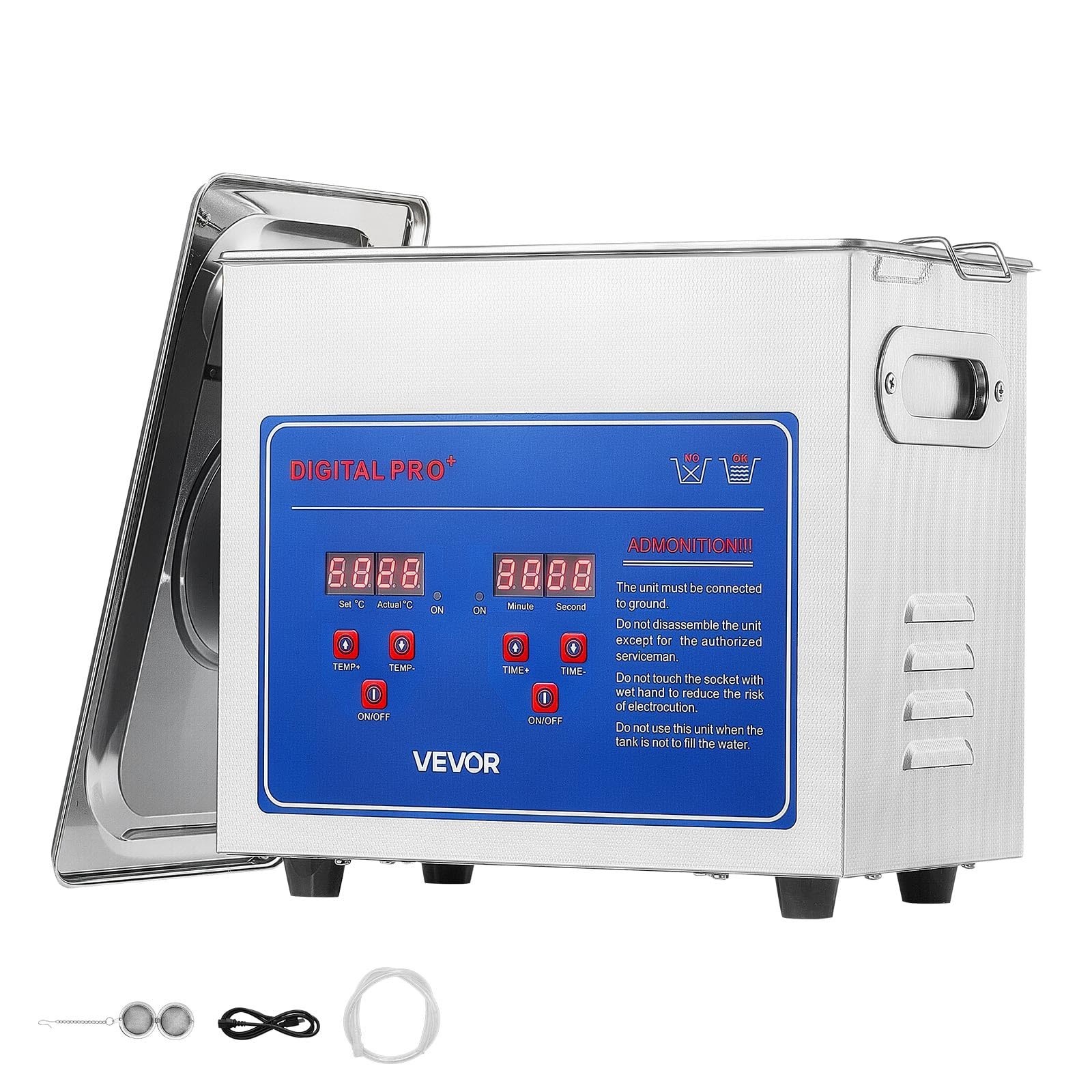 3L Ultrasonic Cleaner with Digital Timer & Temp Control, 40kHz Stainless Steel,