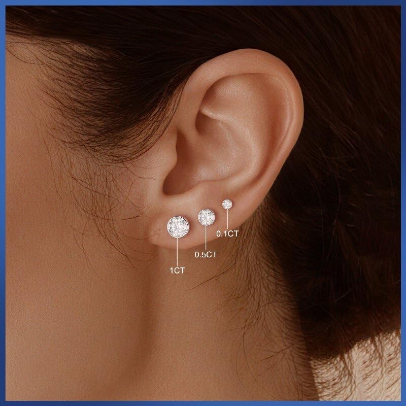 0.2-2ct Moissanite Flat Back Earrings, 925 Sterling Silver Lab Created Moissa…