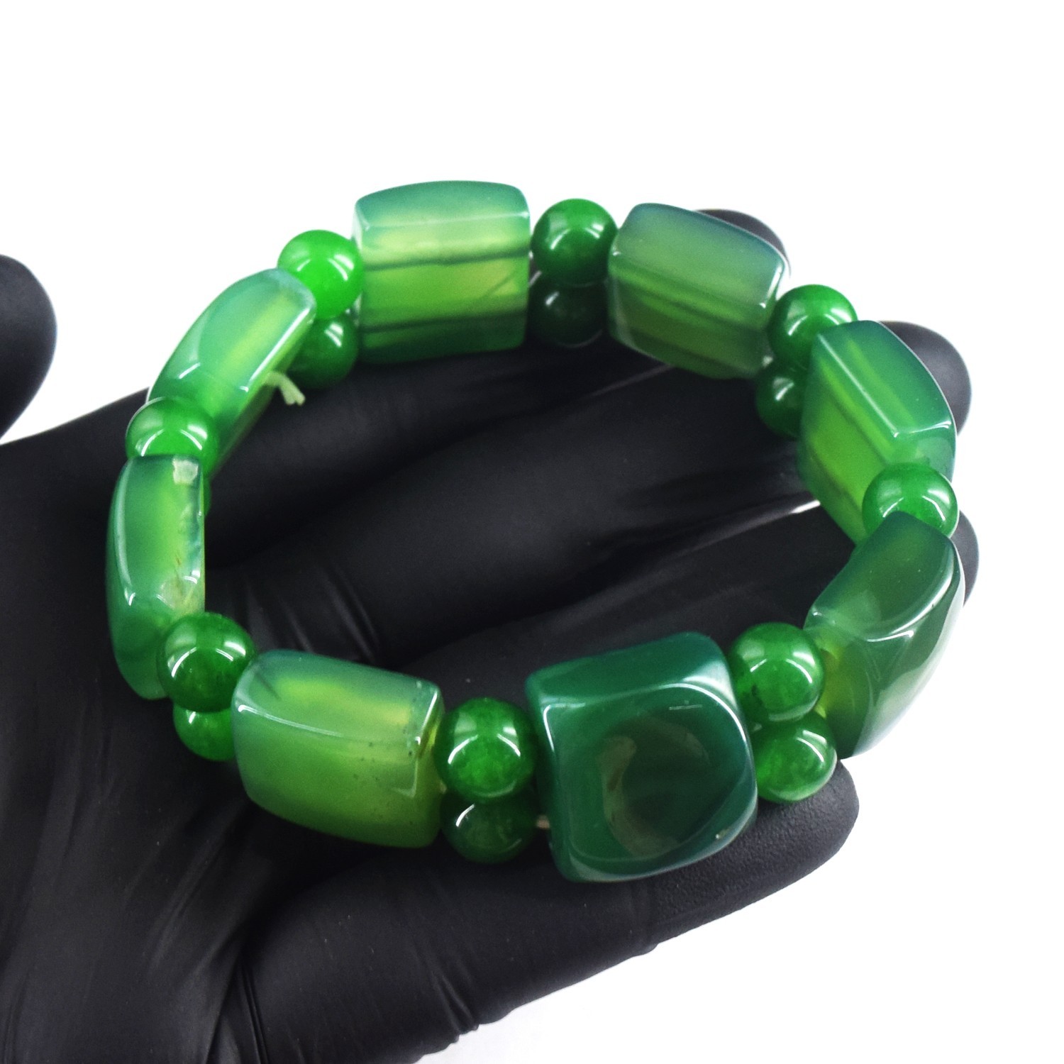 Most Beautiful Green Onyx 248.00 Cts Beaded Best Stretchable Bracelet RK 20 E818