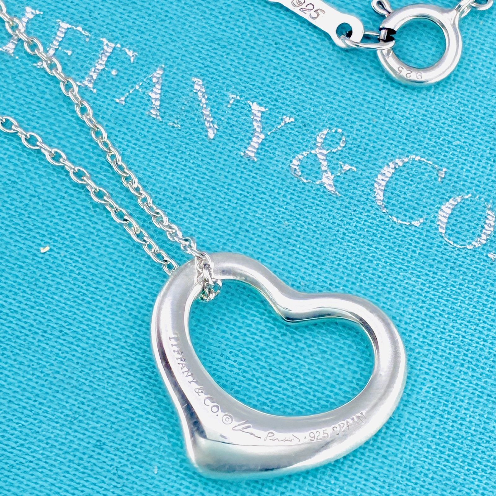 Tiffany & Co. Small Open Heart Pendant Necklace Elsa Peretti Sterling Silver925