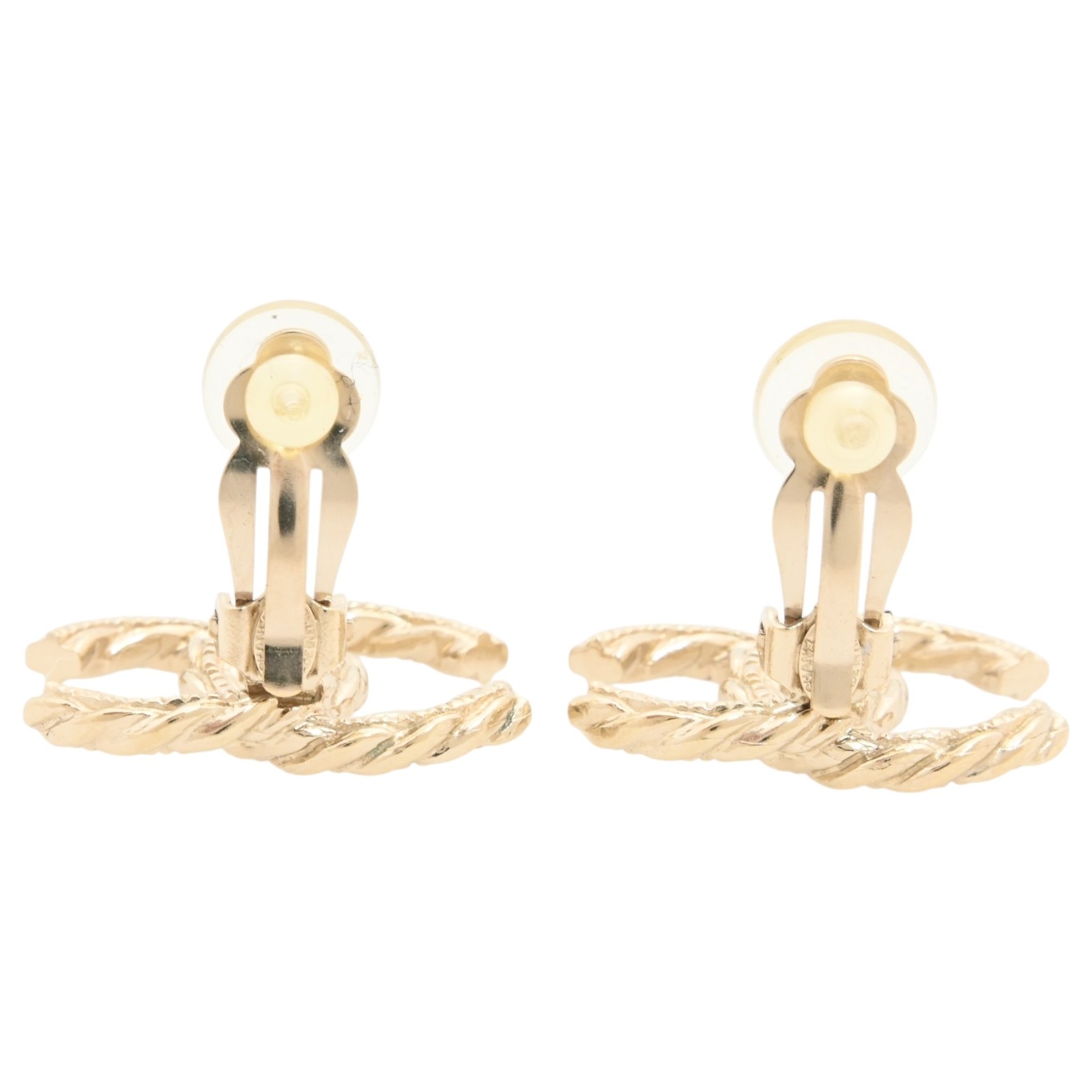 Auth CHANEL Coco Mark Logo Rope Motif Earrings Accessory ch8949cc
