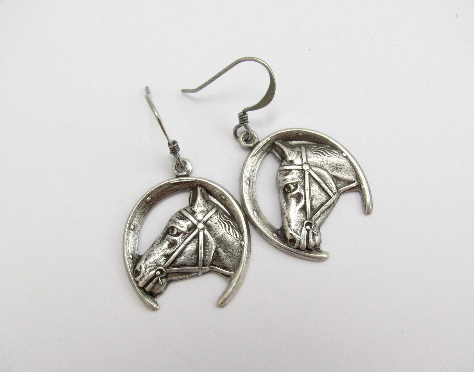 Horse Earrings Horse Shoe Lucky Charm Antiqued Silver Plate Hawaiibeads Earrings