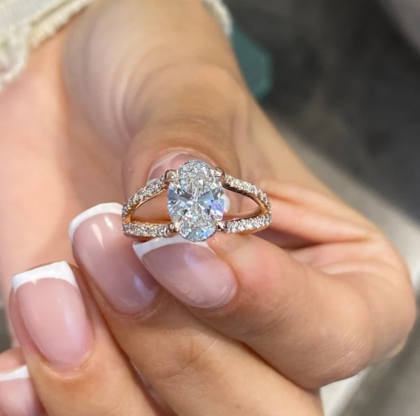 Engagement Wedding Ring 2.60 Ct Oval Cut Lab Grown Diamond 14K Rose Gold