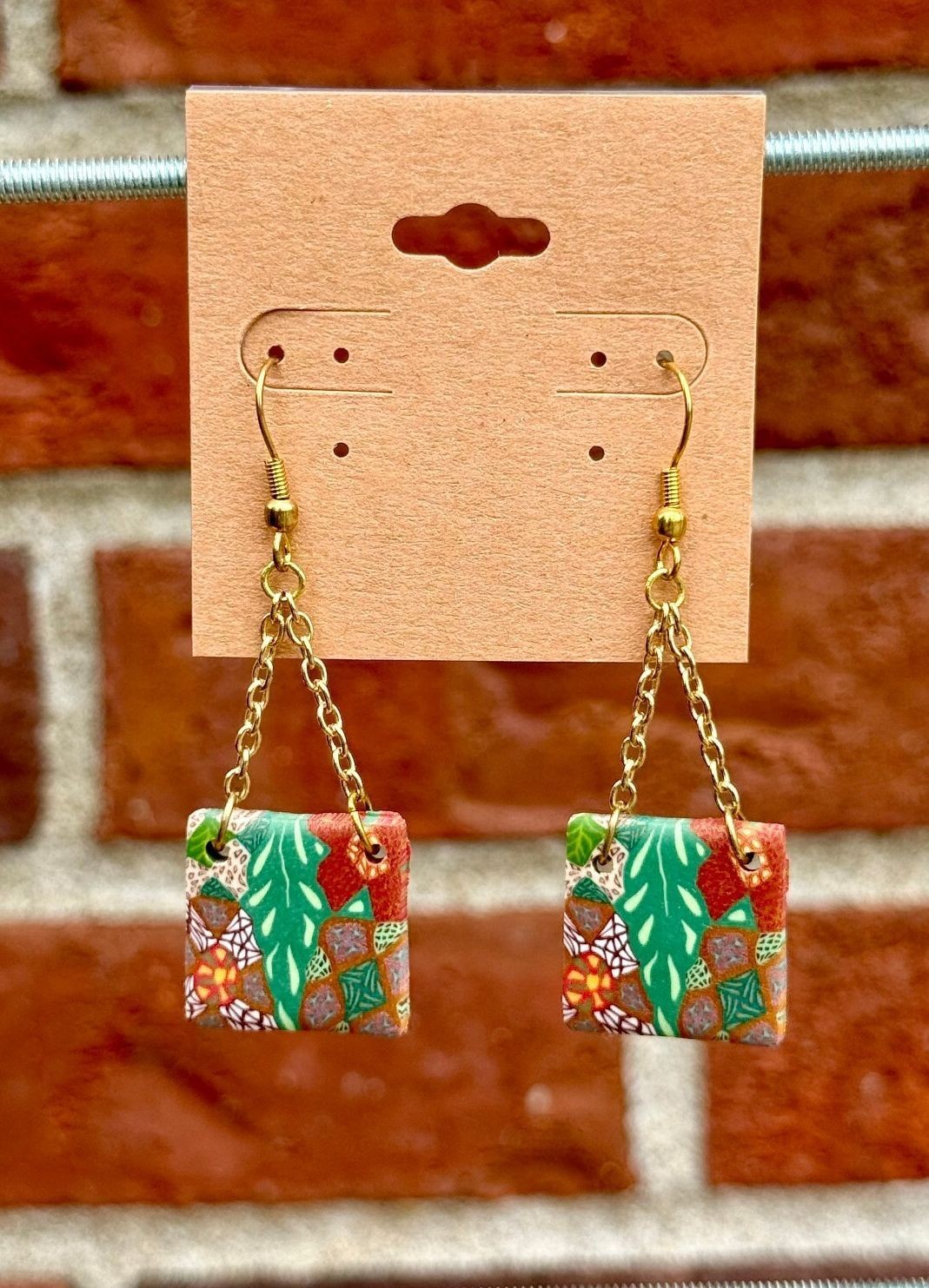 Handmade Polymer Clay Earrings Blue Green Purple