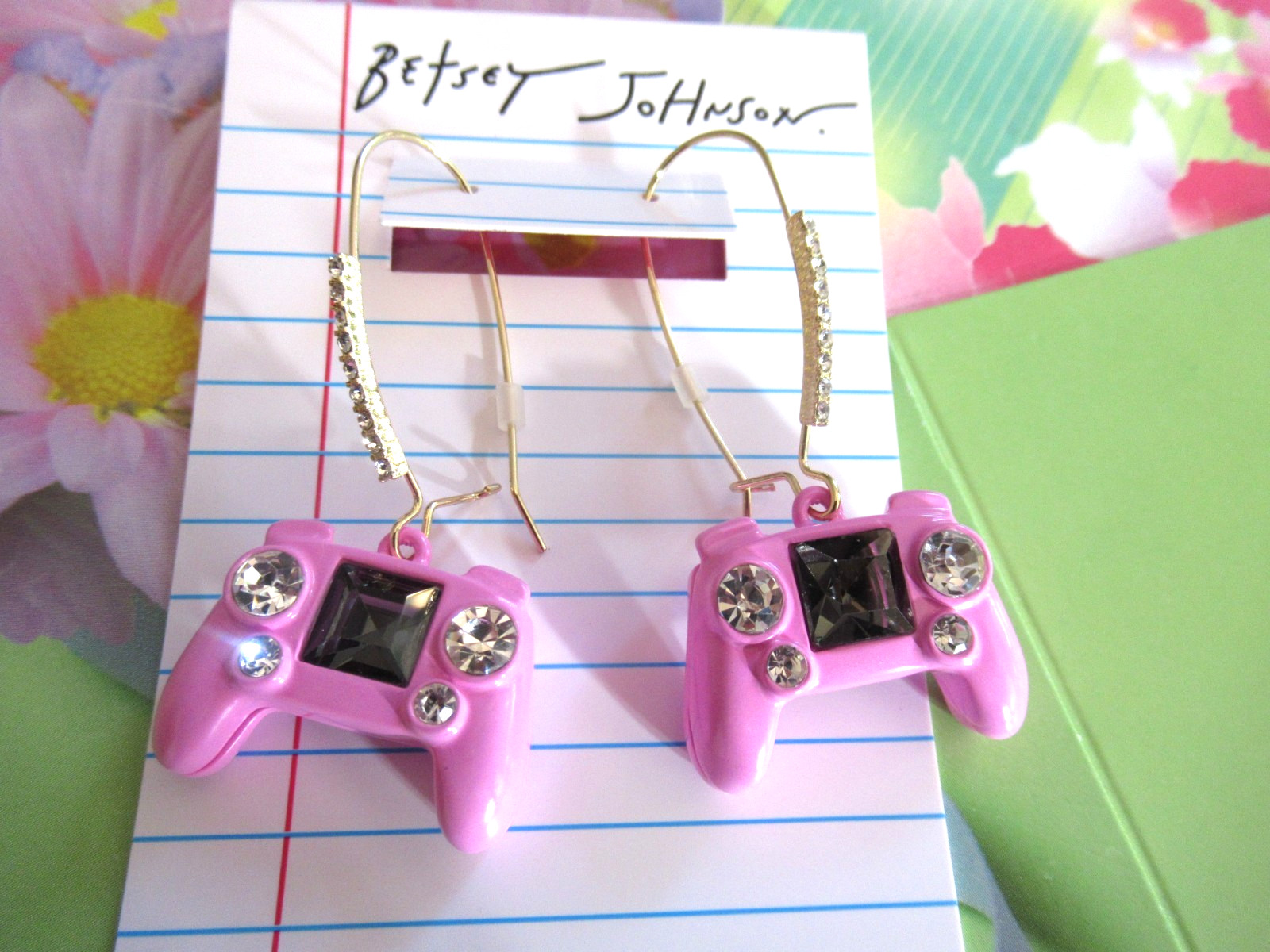 Betsey Johnson Authentic Pink Enamel Game Controller Sherperd Earring NWT