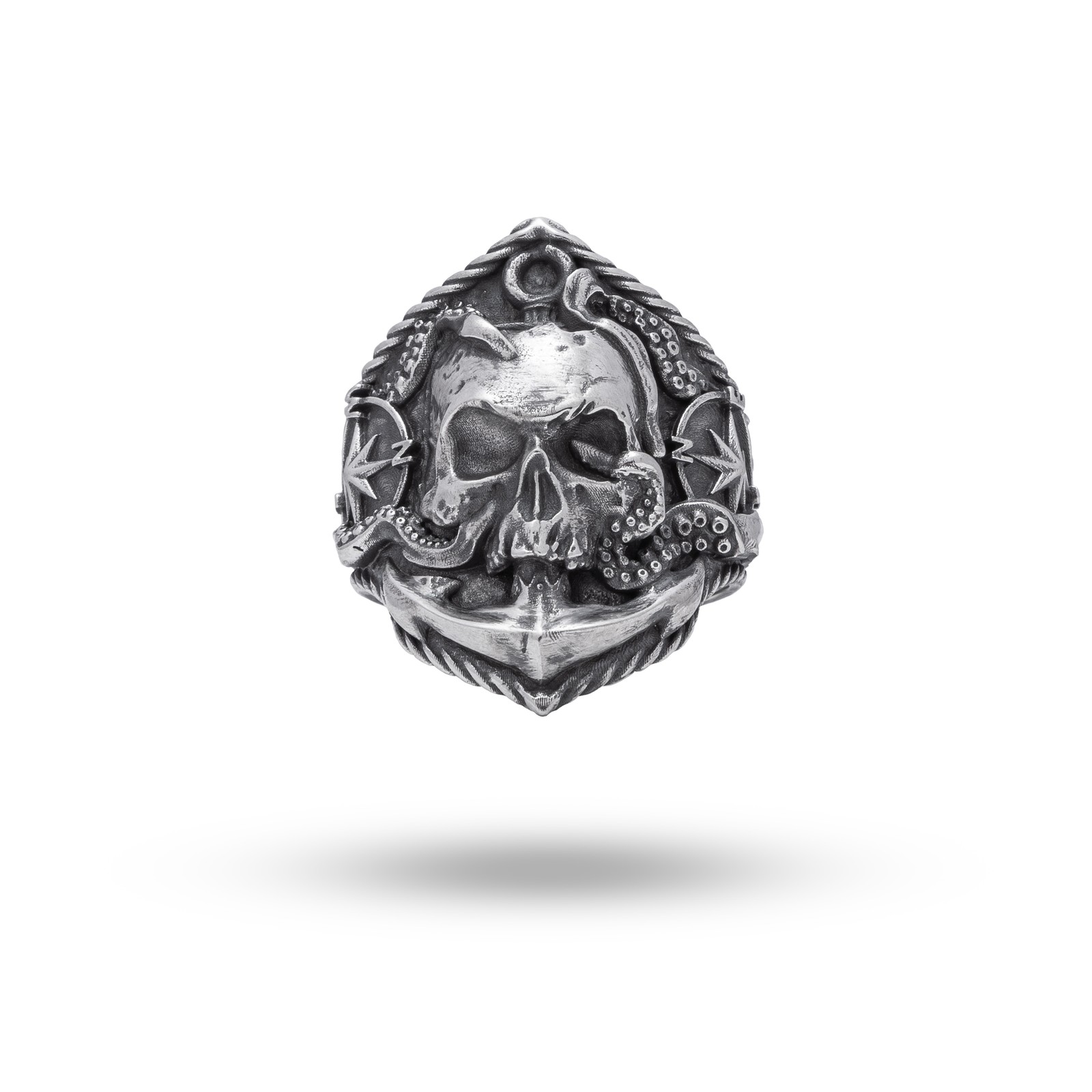 Gothic Compass Skull Biker Rider bobber Sailor 925 Sterling Silver Men Ring