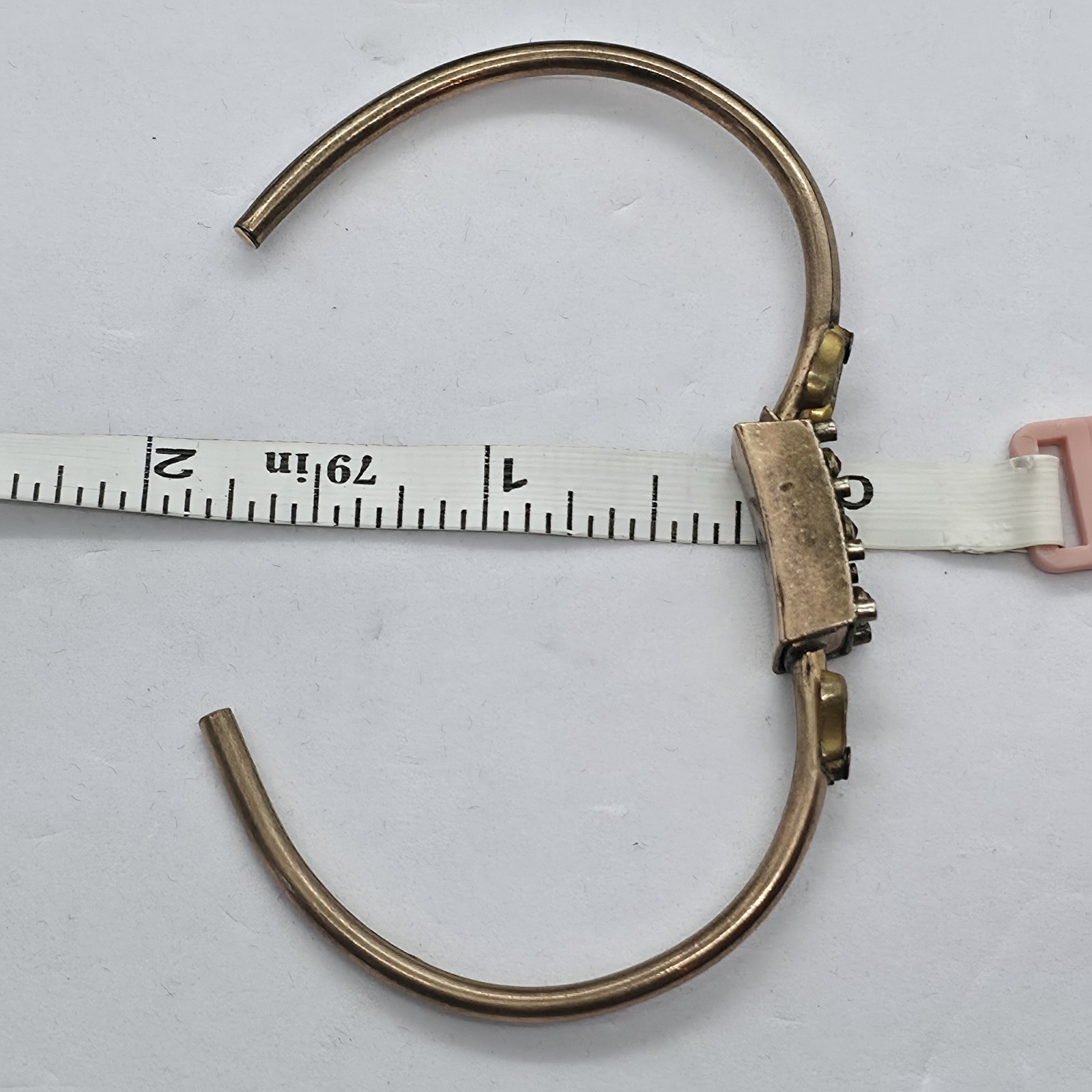 Victorian Style Gold Tone Hinged Bangle Bracelet w Red Stones Etruscan Revival