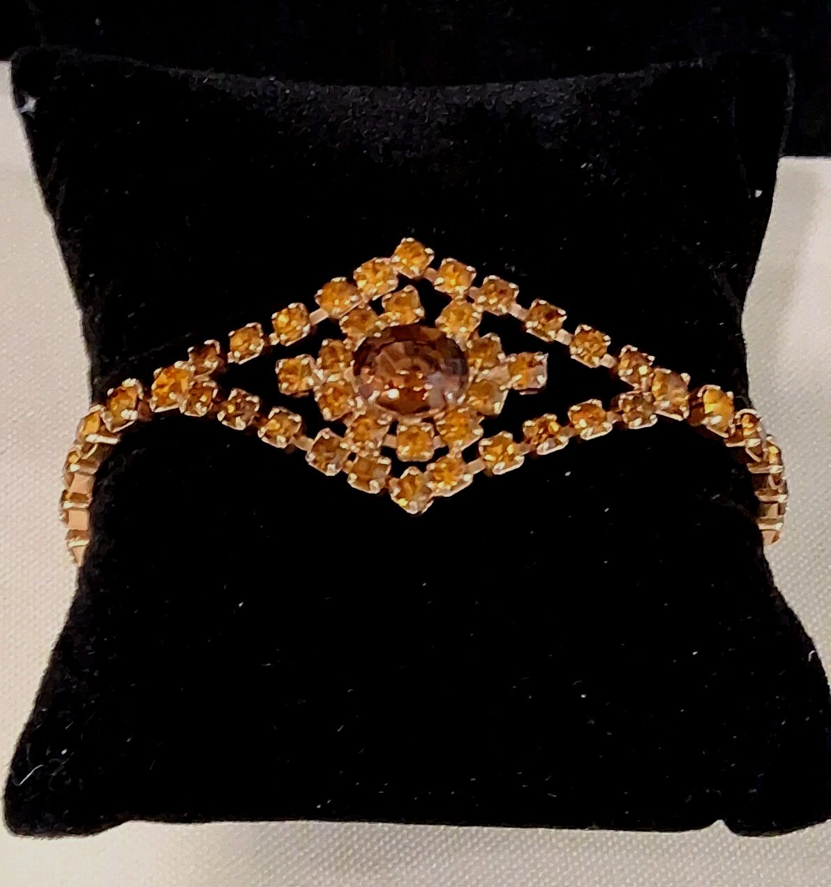 Vintage ArtDeco Style Topaz Amber Color Rhinestone Cocktail Tennis Bracelet
