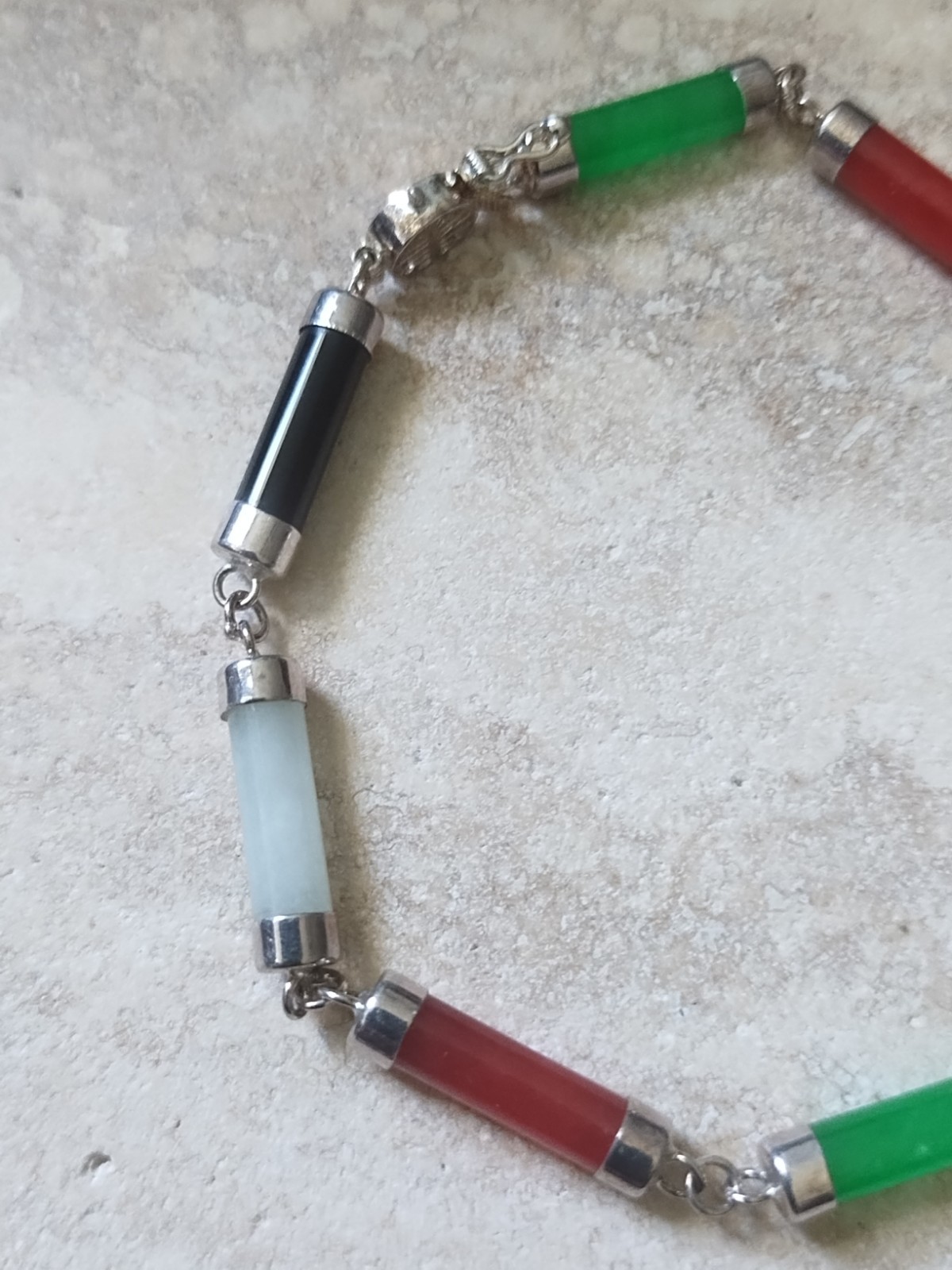 Multi-Stone 925 Sterling Silver Tube Cylinder Link Bracelet