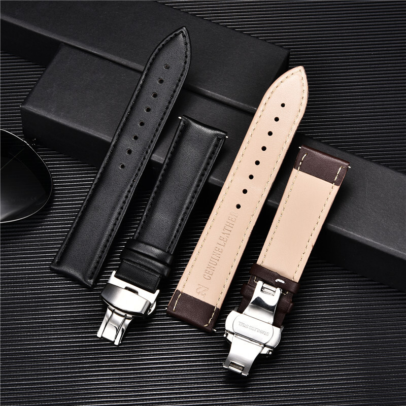 Retro Leather 14mm-24mm Wrist Watch Band Strap Butterfly Buckle Deployment Clasp