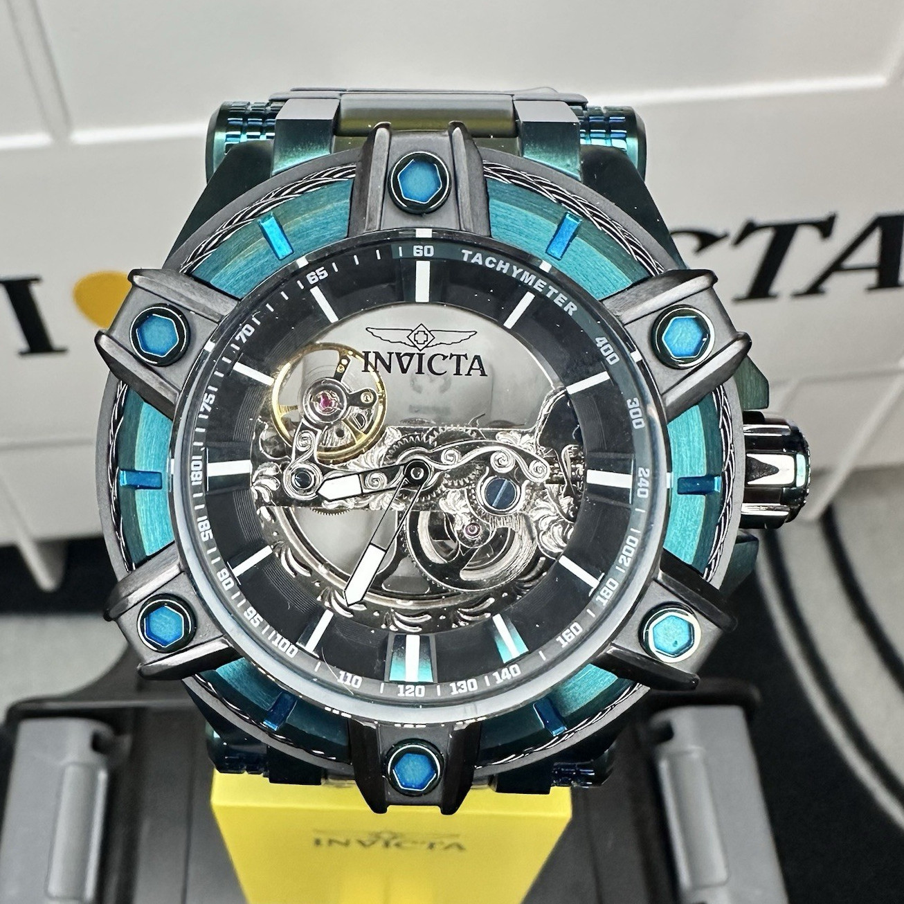 Invicta Bolt Men’s Automatic Skeleton Tachymeter 100m 52mm Blue/Black