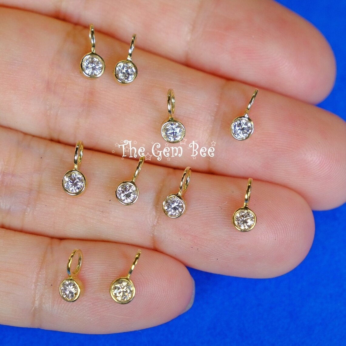 0.09CT 14k Yellow Gold Brilliant Cut Diamond Bezel Charm Pendant with Large Hole