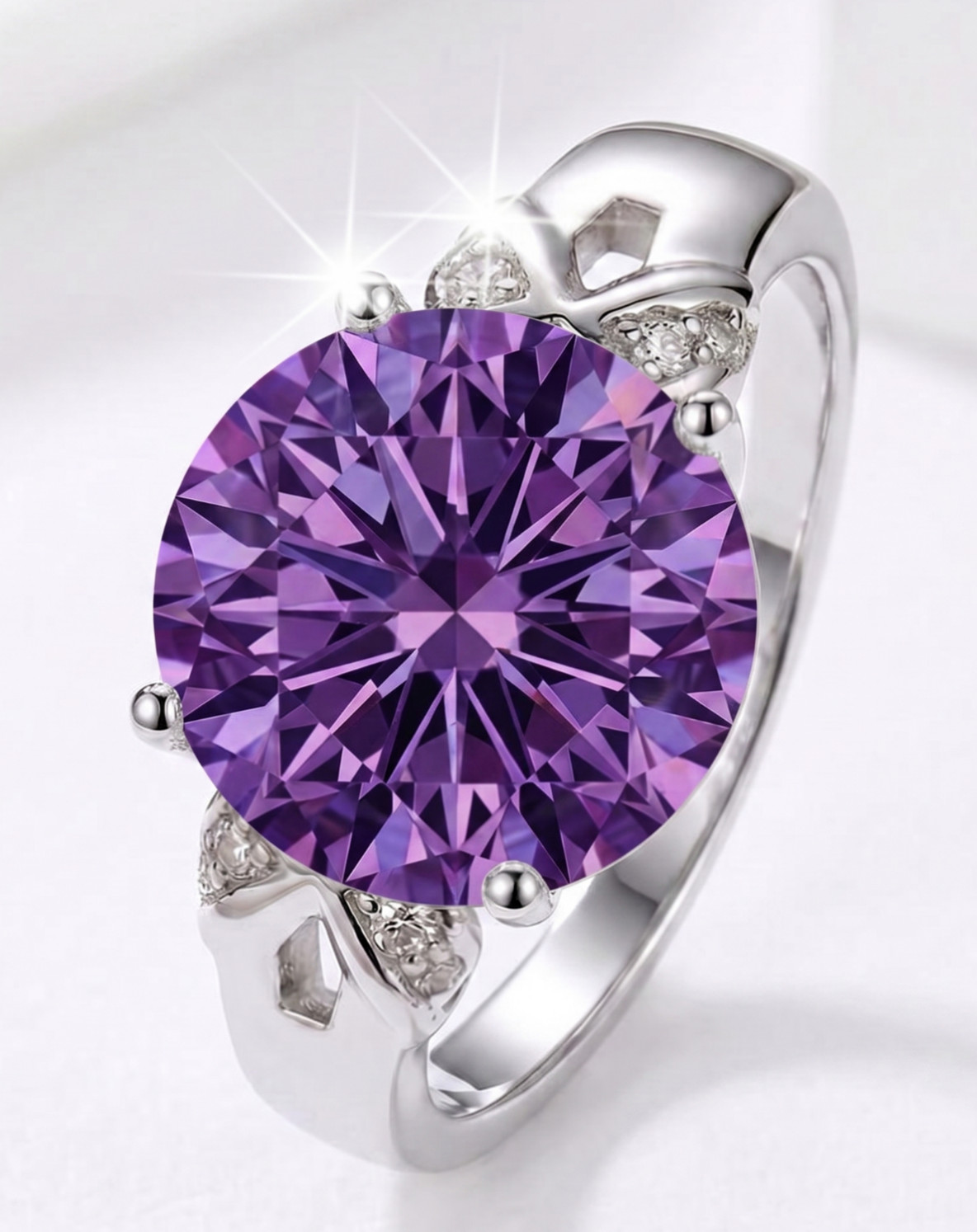 RARE 6.00 Ct Certified Round Shape Purple Natural Diamond Ring White Gold Finish