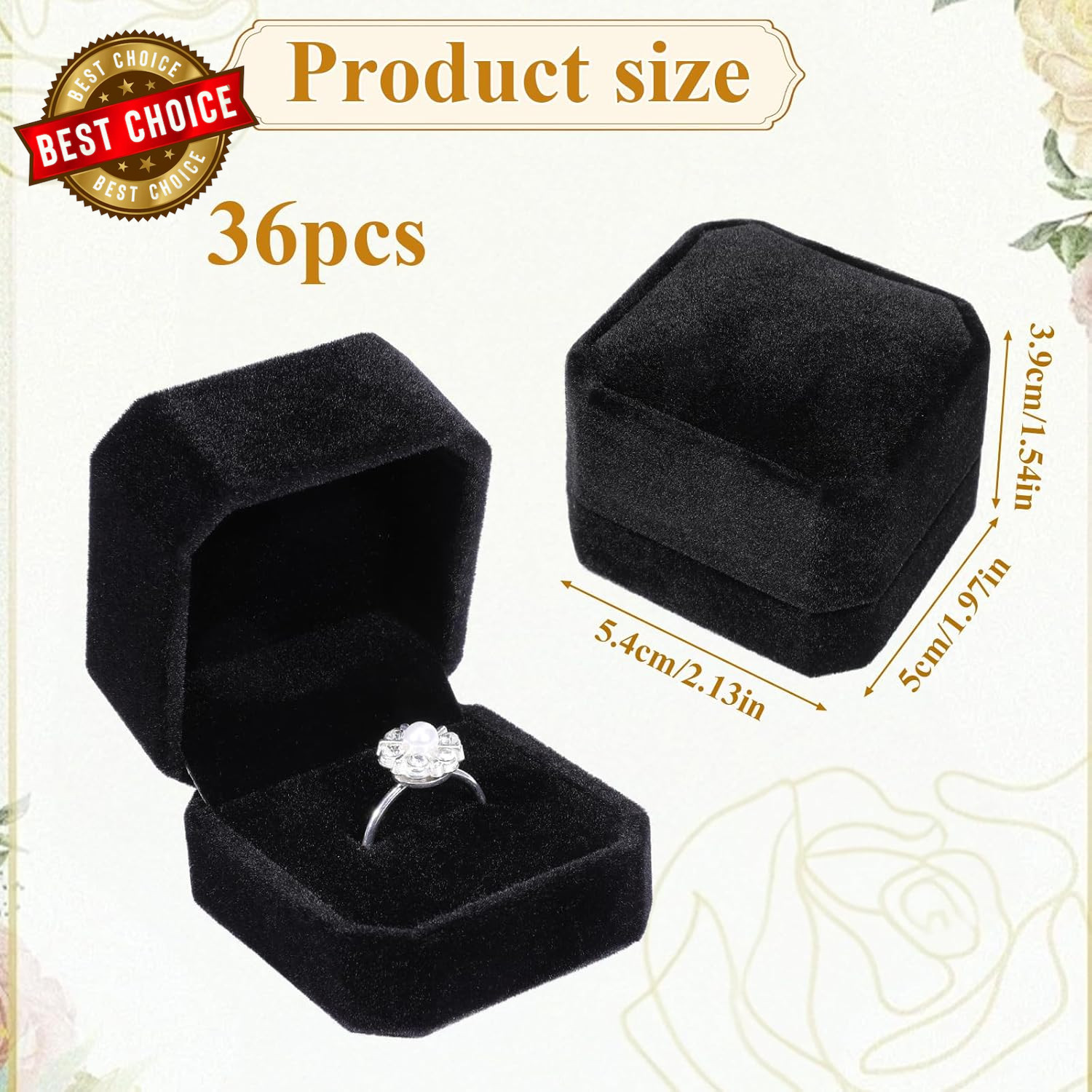 36 Pcs Black Velvet Ring Boxes Bulk, 2.13 X 1.97 X 1.54 Inch Rings Case Earring